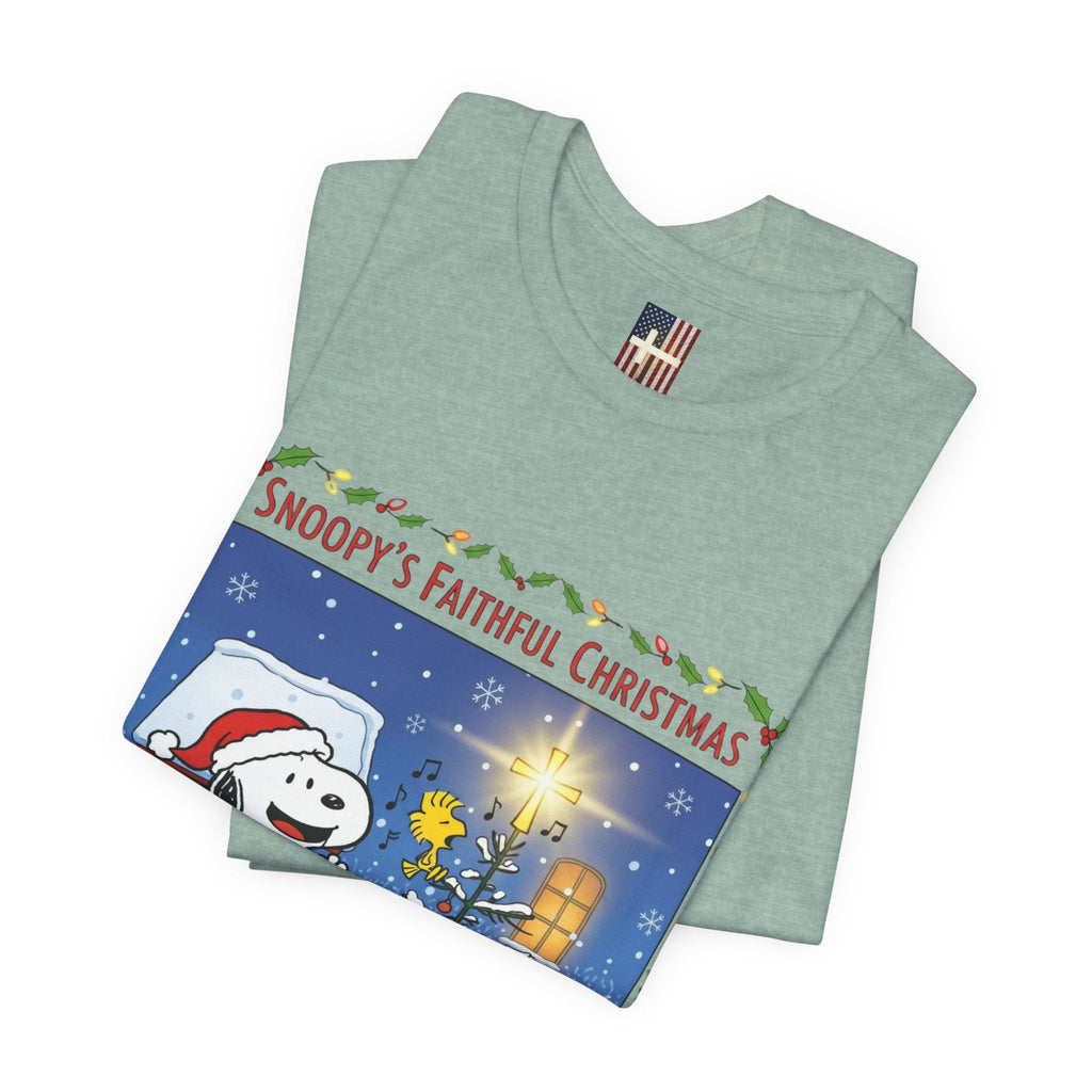 🎄 Faithful Christmas Friends – Christian Holiday T-Shirt | Festive Tree & Cartoon Duo | Heartwarming Christmas Tee by Uplifted Gear Printify