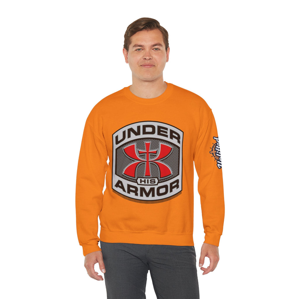 Under His Armor Crewneck Sweatshirt — Christian Faith Graphic Pullover Printify