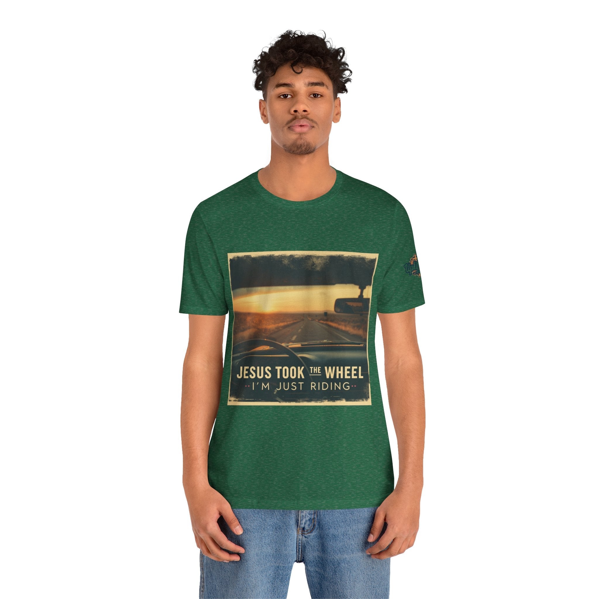 Jesus Took the Wheel I'm Just Riding T-shirt – Funny Christian Convertible Car T-shirt for Surrendered Faith & Humor Printify
