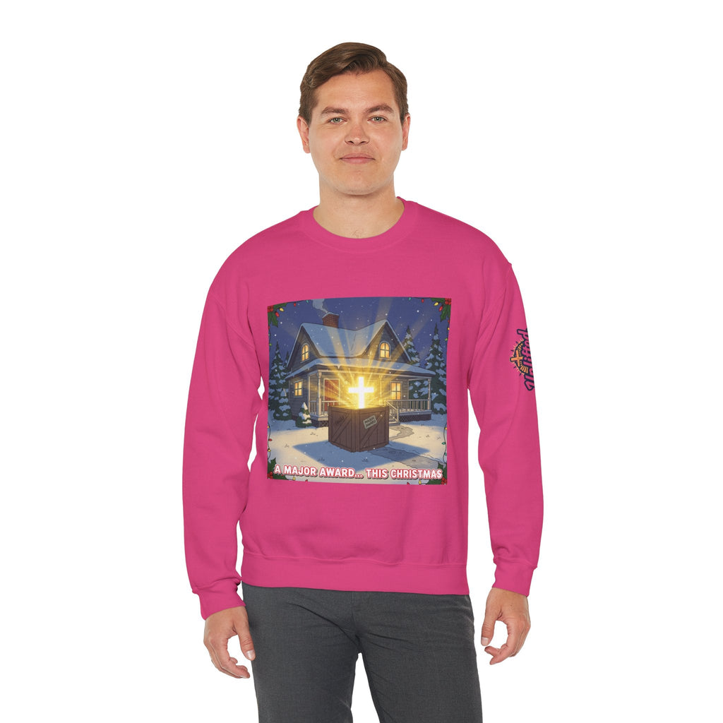 A Major Award This Christmas Sweatshirt – Fragile Leg Lamp Parody Cross Unboxing Christian Sweatshirt for Hilarious Faith & Holiday Glow Printify