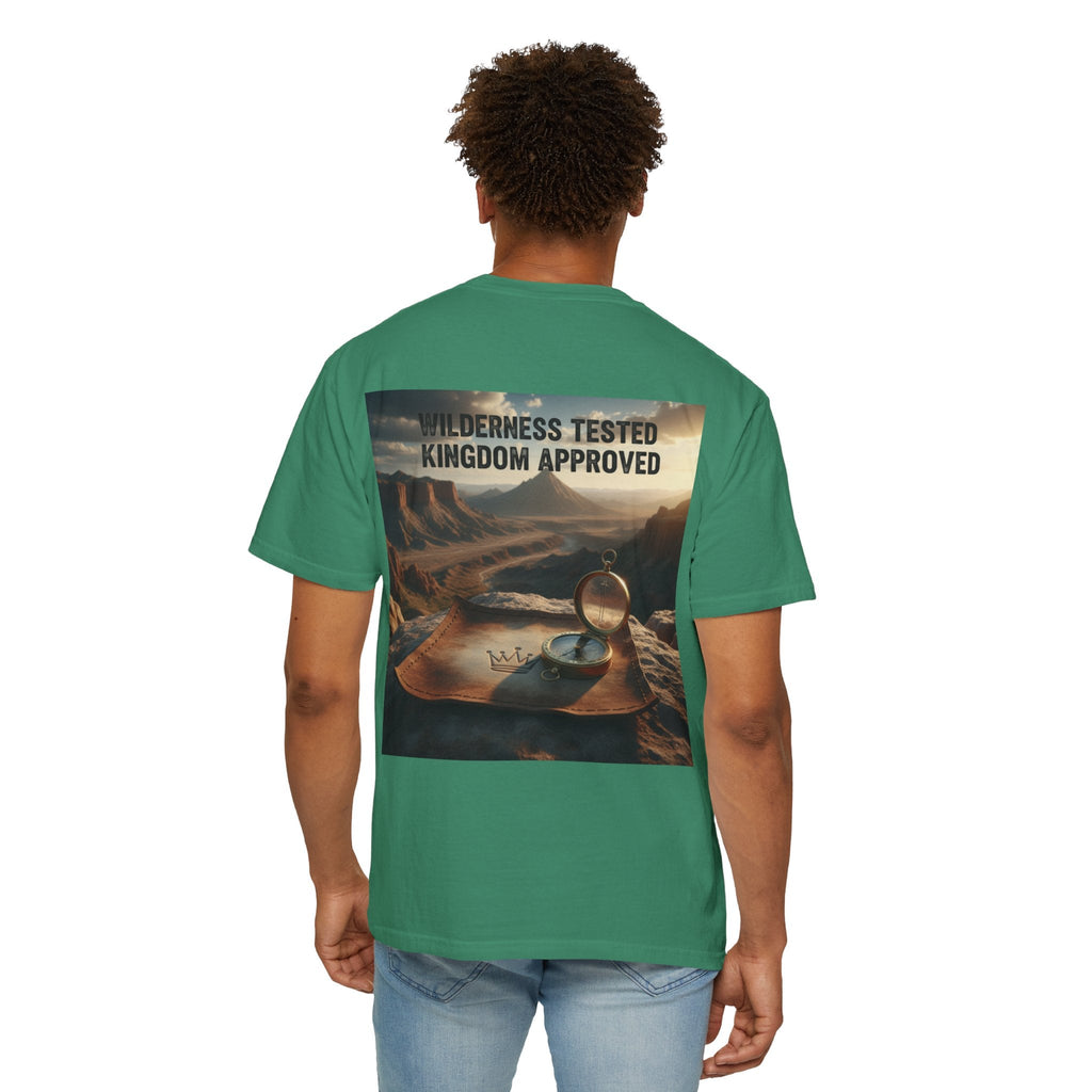 Wilderness Tested Kingdom Approved T-shirt – Mountain Desert Compass Crown Christian T-shirt for Biblical Adventure Faith Printify