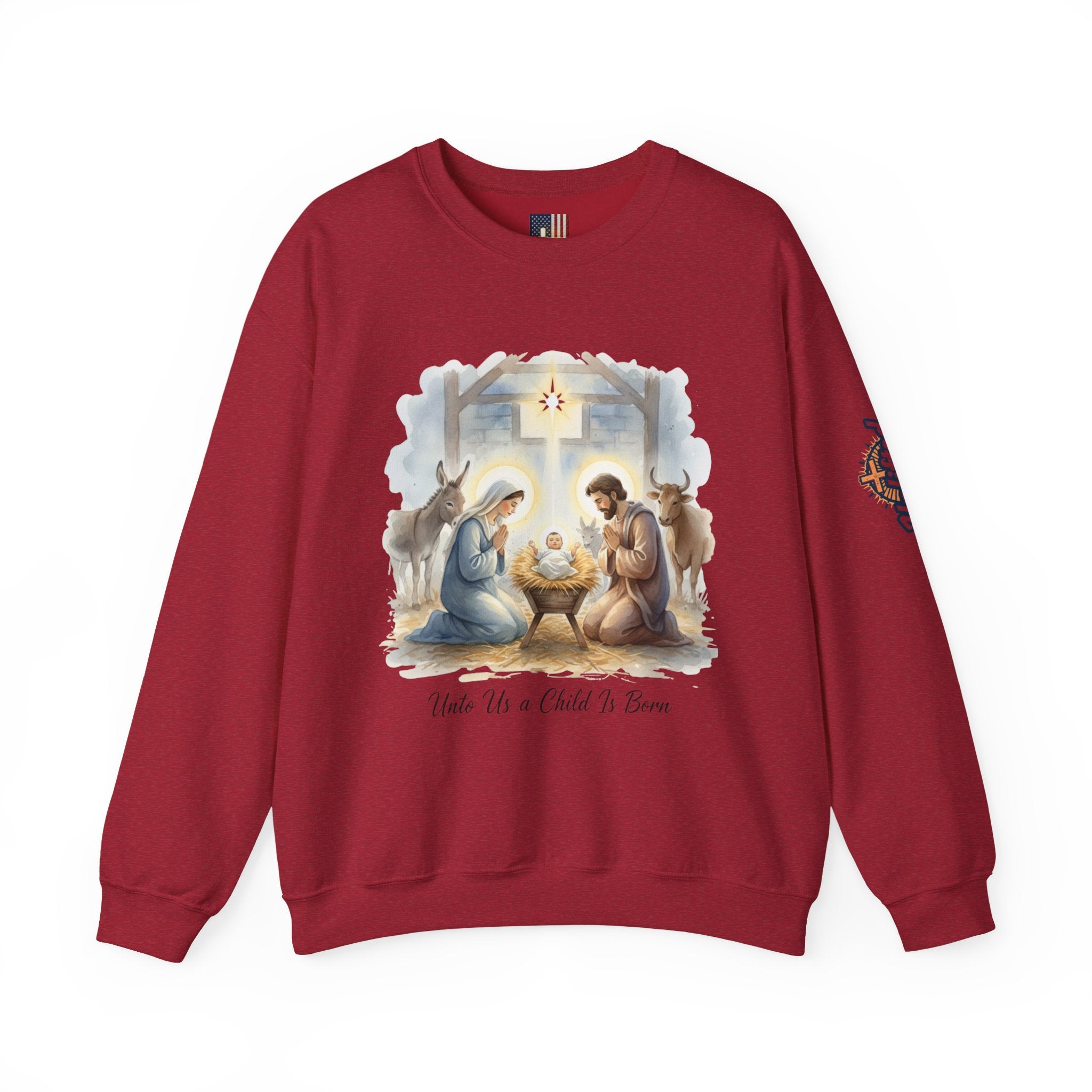 Unto Us a Child is Born Sweatshirt – Isaiah 9:6 Nativity Manger Scene Christian Christmas Sweatshirt for Holy Night Faith Printify