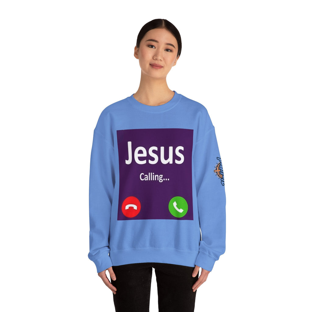 Jesus Calling Sweatshirt – Funny Cell Phone Screen Christian Sweatshirt for Divine Connection & Faith Humor Printify