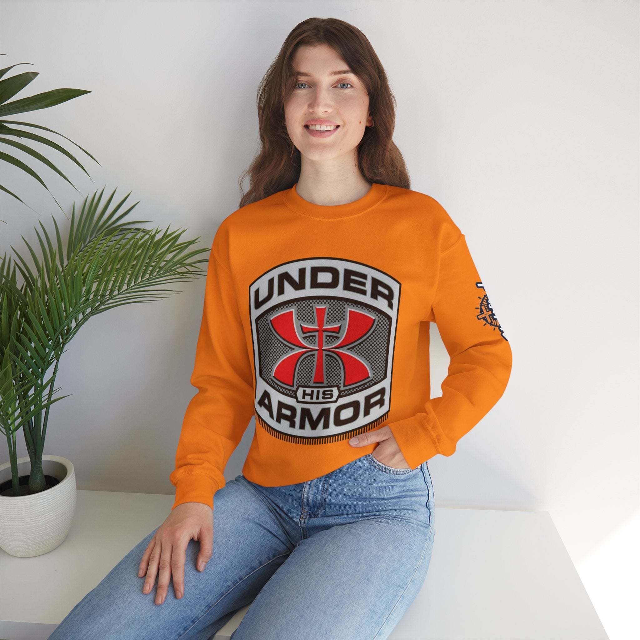 Under His Armor Crewneck Sweatshirt — Christian Faith Graphic Pullover Printify