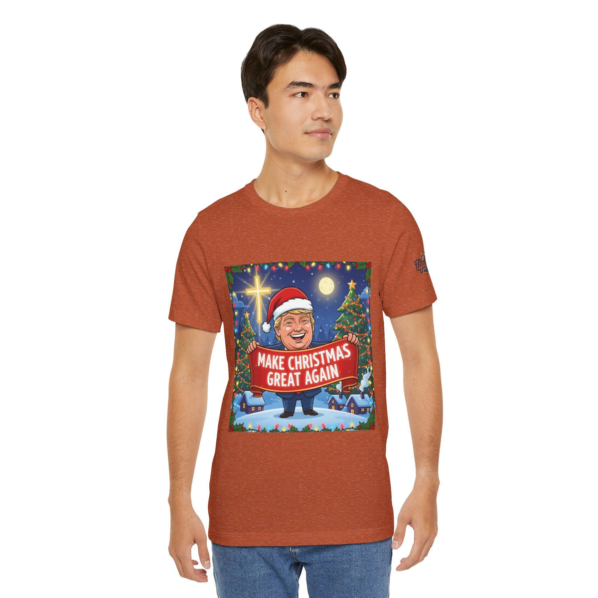 🎄 Make Christmas Great Again – Patriotic Christian Christmas T-Shirt | Bold Holiday Faith Tee | Red & White Banner Design | Uplifted Gear Printify