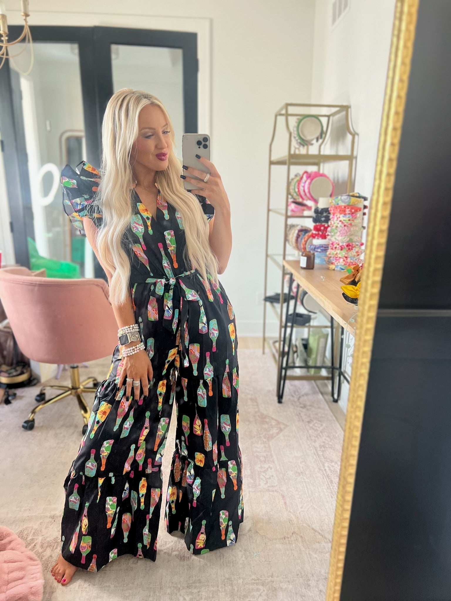 Pink Champagne brunch jumpsuit Pretty Little Patriot
