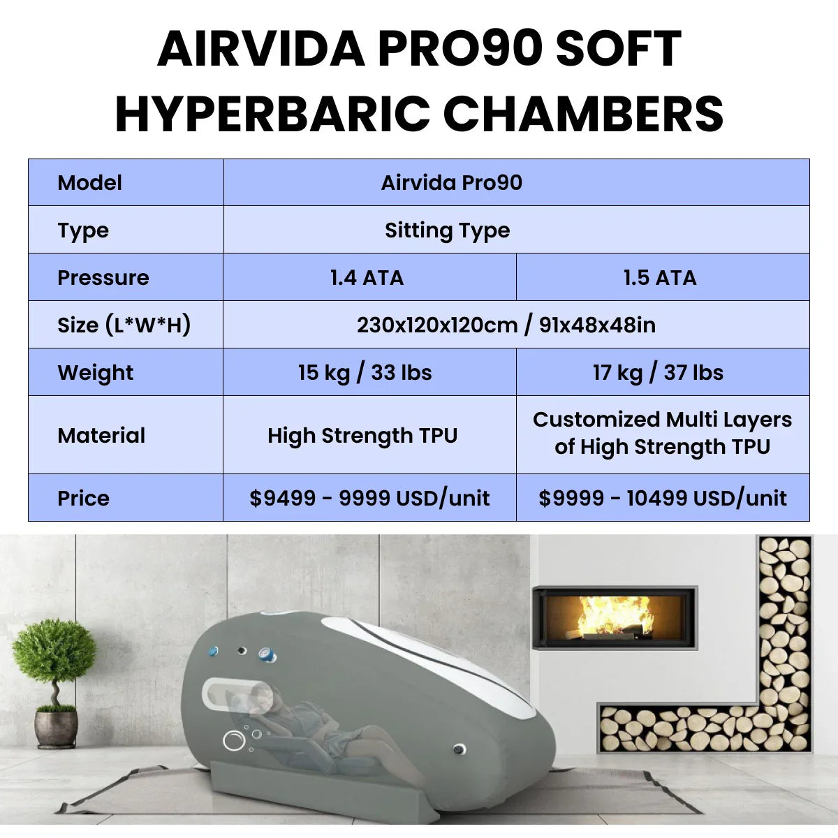 Airvida Pro90 Portable Sitting Hyperbaric Chamber 1.5 ATA LifeMed USA