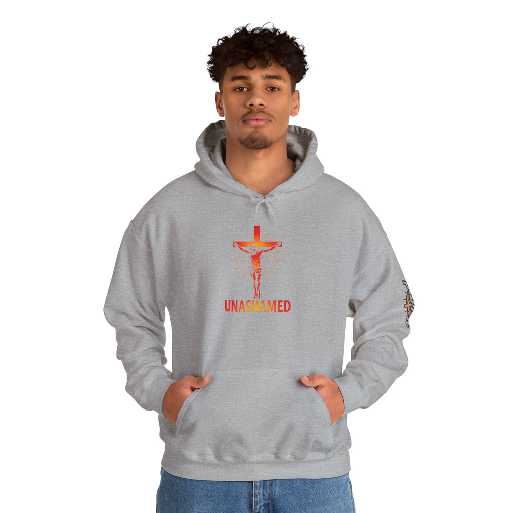 Unashamed Hoodie – Romans 1:16 Crucifixion Christian Sweatshirt for Bold Unwavering Faith Printify