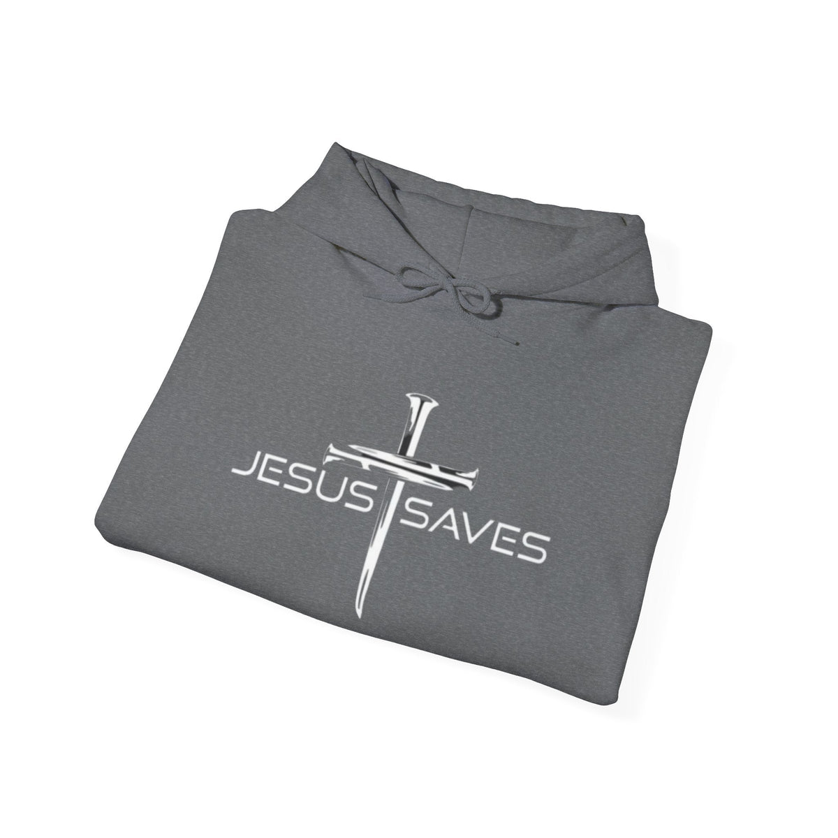 Jesus Saves Hoodie – 3 Nails Crucifix Cross Christian Sweatshirt for Redemption Faith & Bold Salvation Printify