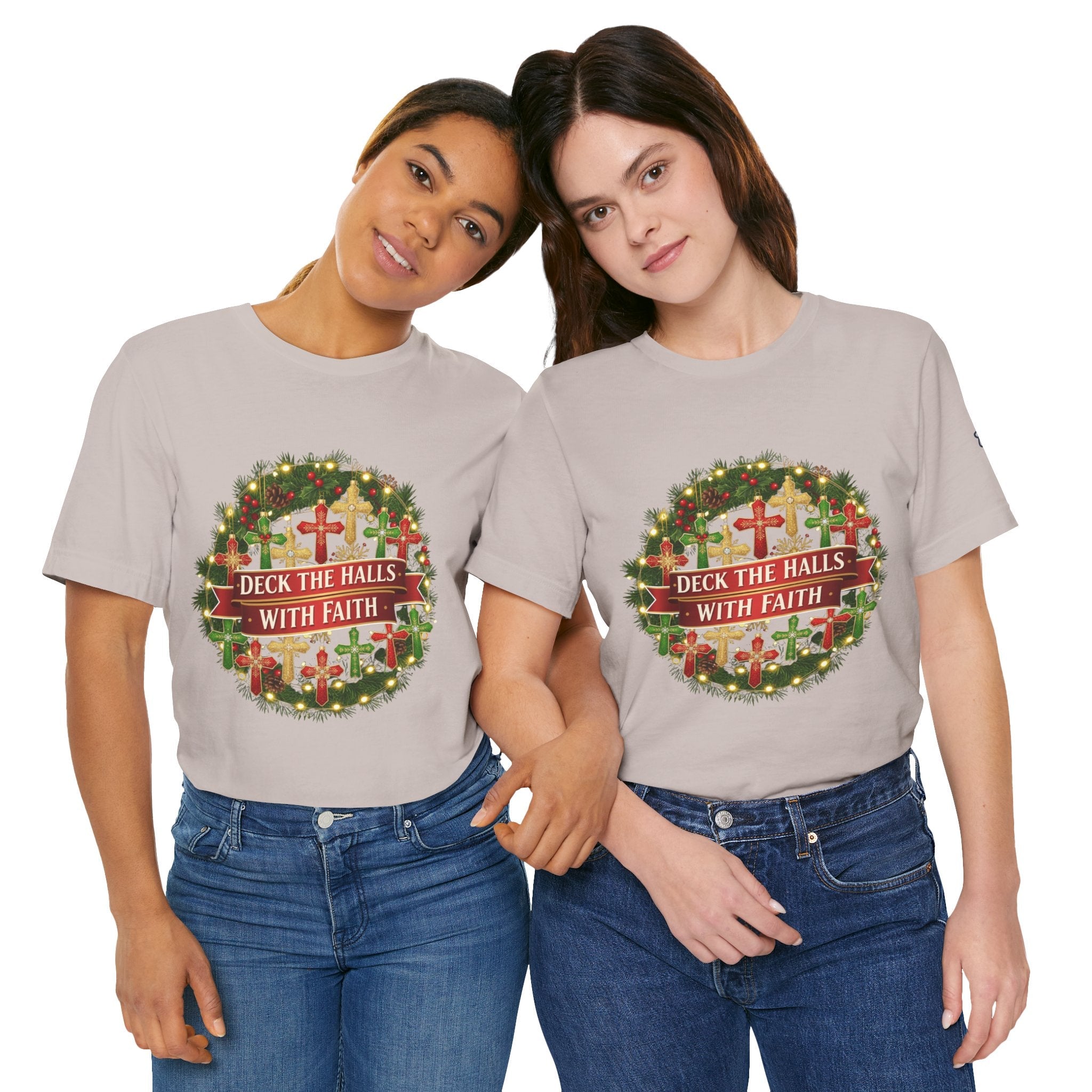 🎄 Deck the Halls with Faith – Christian Christmas T-Shirt | Cross Ornament Design & Festive Garland | Bold Holiday Faith Tee by Uplifted Gear Printify