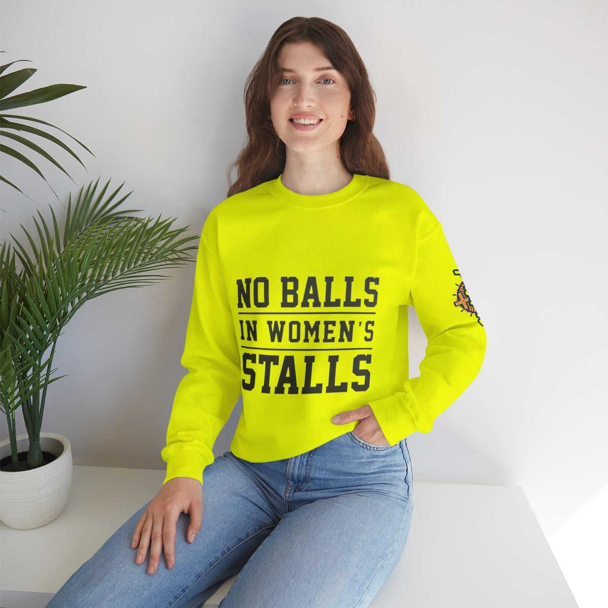 No Balls in Women's Stalls Crewneck Sweatshirt — Bold Statement Pullover Printify