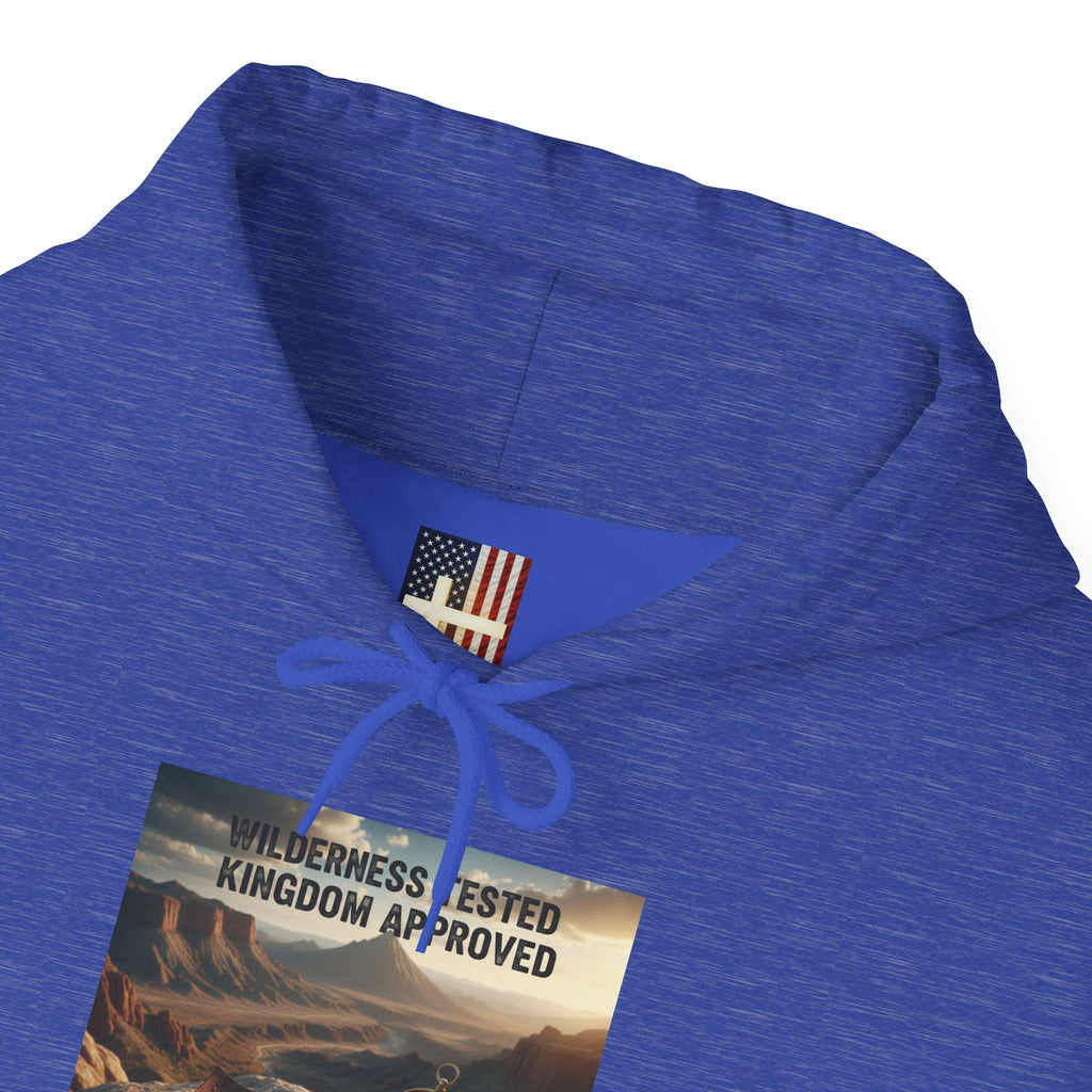 Wilderness Tested Kingdom Approved Hoodie – Mountain Desert Compass Crown Christian Sweatshirt for Biblical Adventure Faith Printify