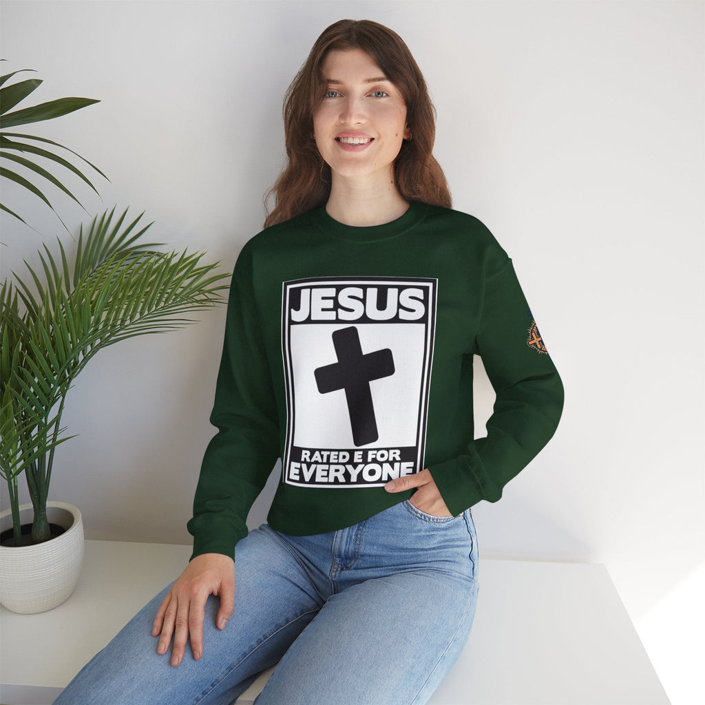 Jesus, Rated E for Everyone Sweatshirt - Gamer Faith Sweatshirt - Christian Video Game Parody Printify