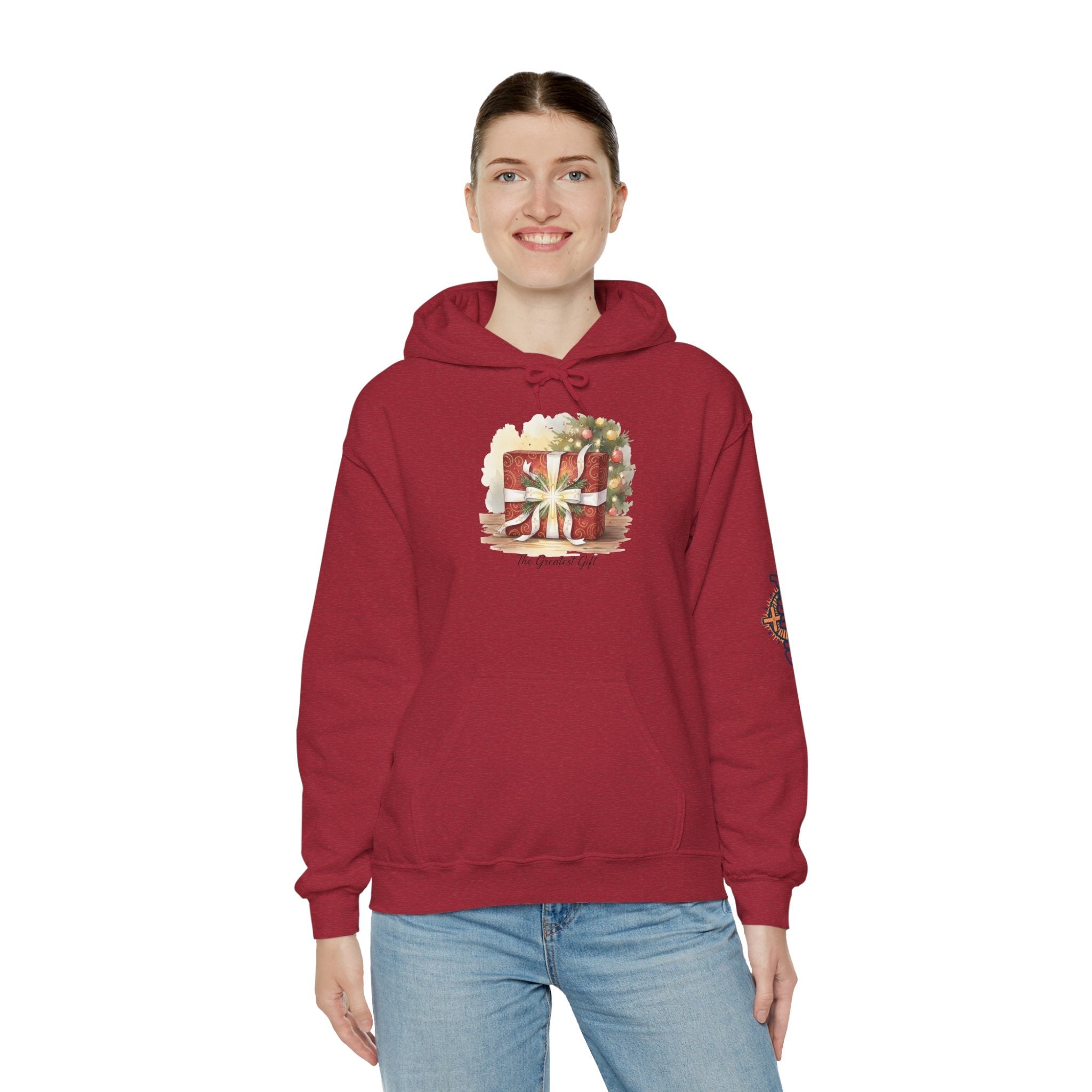 The Greatest Gift Hoodie – Cross Bow Present Christian Hoodie for Christmas Salvation & Eternal Faith Printify