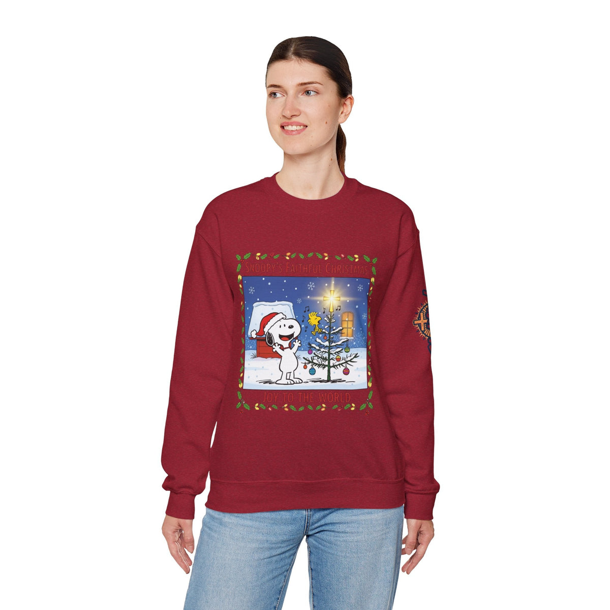🎄 Faithful Christmas Friends – Christian Holiday Sweatshirt | Festive Tree & Cartoon Duo | Heartwarming Christmas Tee by Uplifted Gear Printify