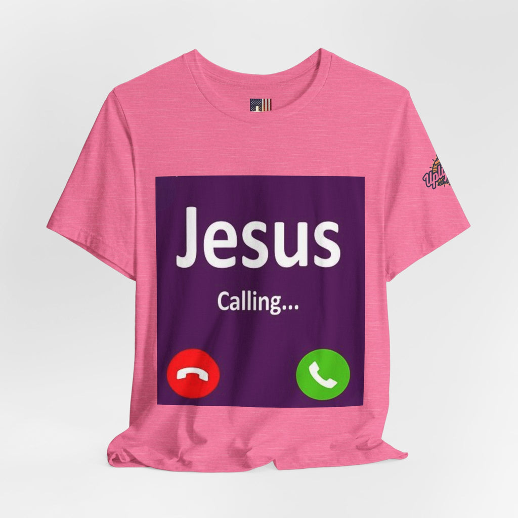Jesus Calling T-shirt – Funny Cell Phone Screen Christian T-shirt for Divine Connection & Faith Humor Printify