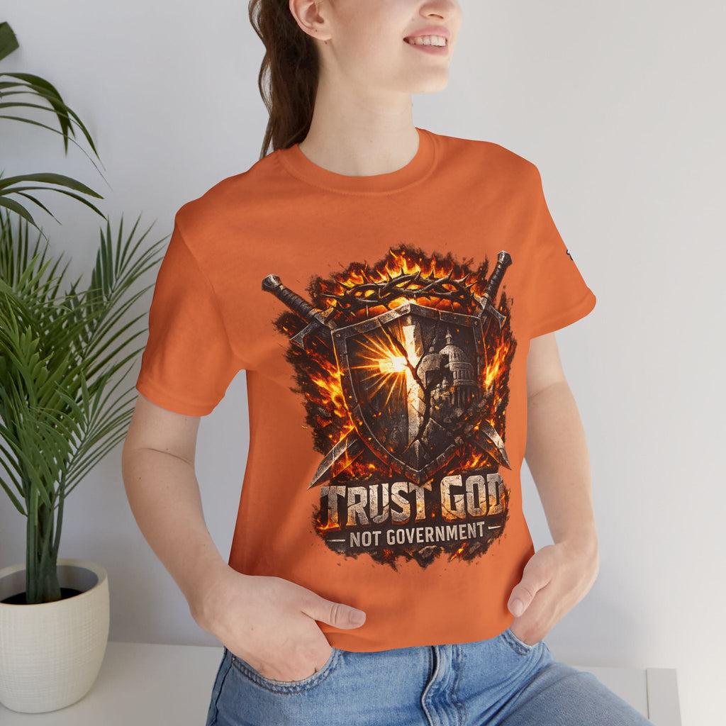 Trust God Not Government Shield Tee — Patriotic Christian Faith T-Shirt Printify