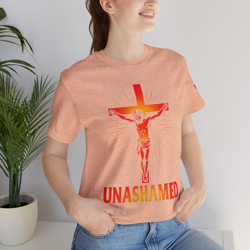 Unashamed T-shirt – Romans 1:16 Crucifixion Christian t-shirt for Bold Unwavering Faith Printify