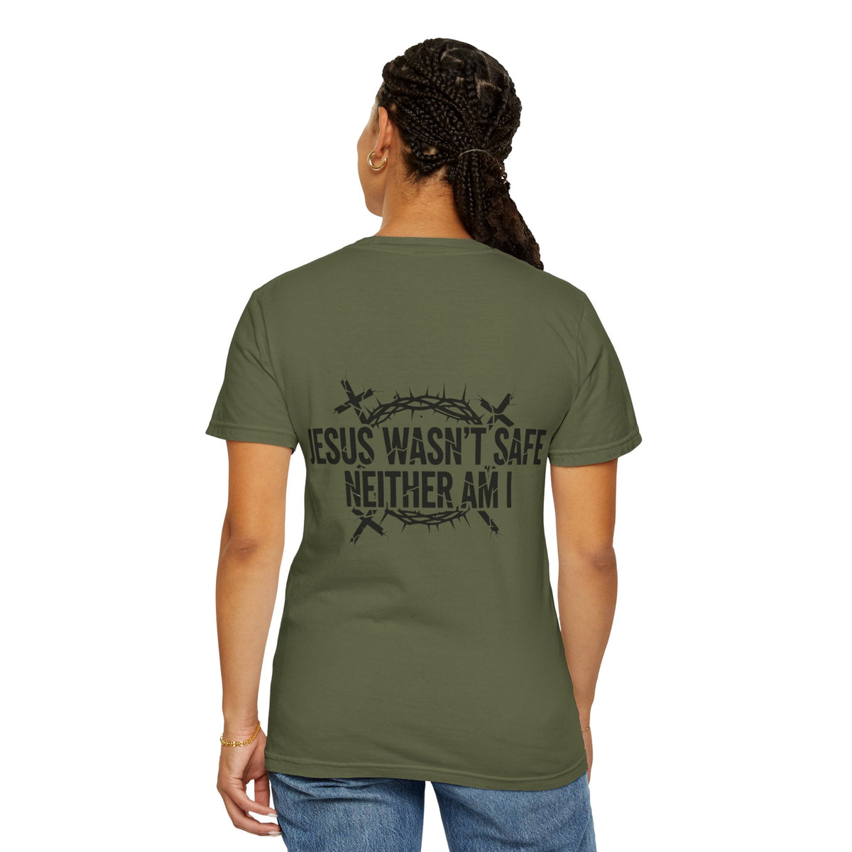⚡ Jesus Wasn’t Safe – Neither Am I | Bold Christian T-Shirt | Storm-Walking Faith Tee | Minimalist Black & White Design | Uplifted Gear Printify