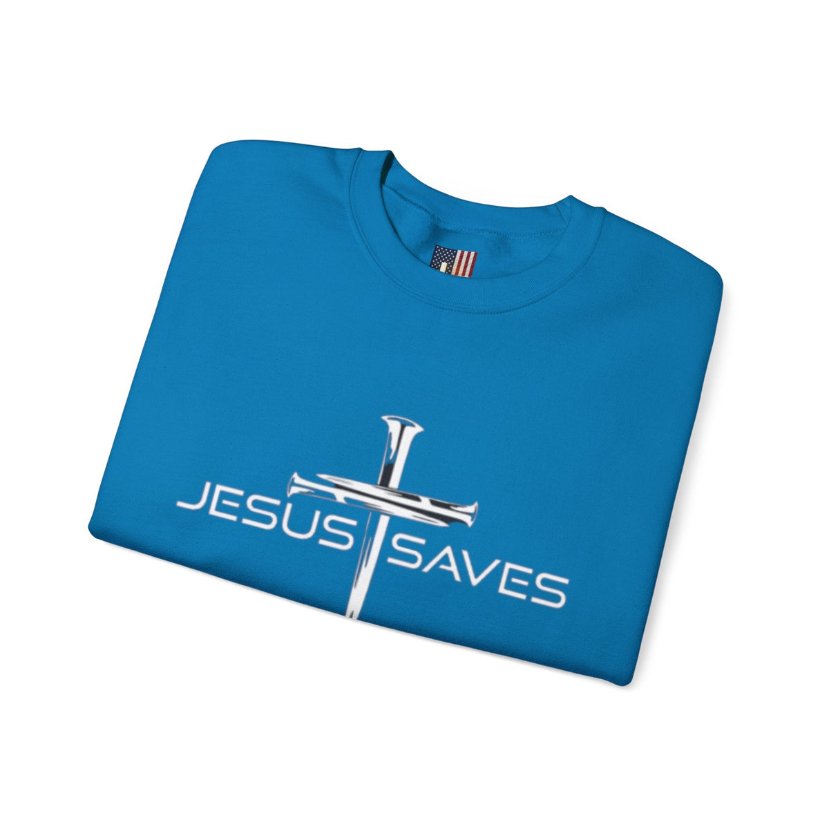 Jesus Saves Sweatshirt – 3 Nails Crucifix Cross Christian Sweatshirt for Redemption Faith & Bold Salvation Printify