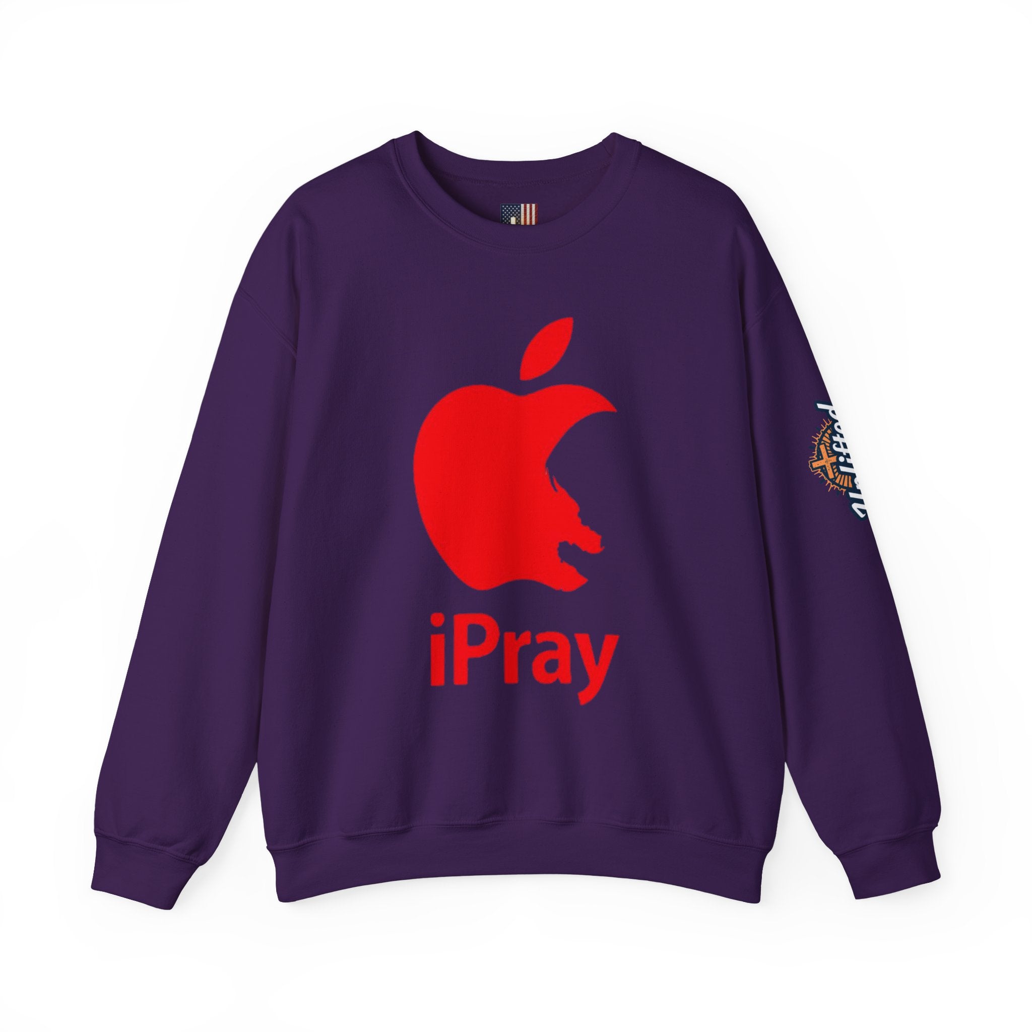 iPray Apple Logo Sweatshirt — Funny Christian Sweatshirt (Minimal Red Apple Graphic) Printify