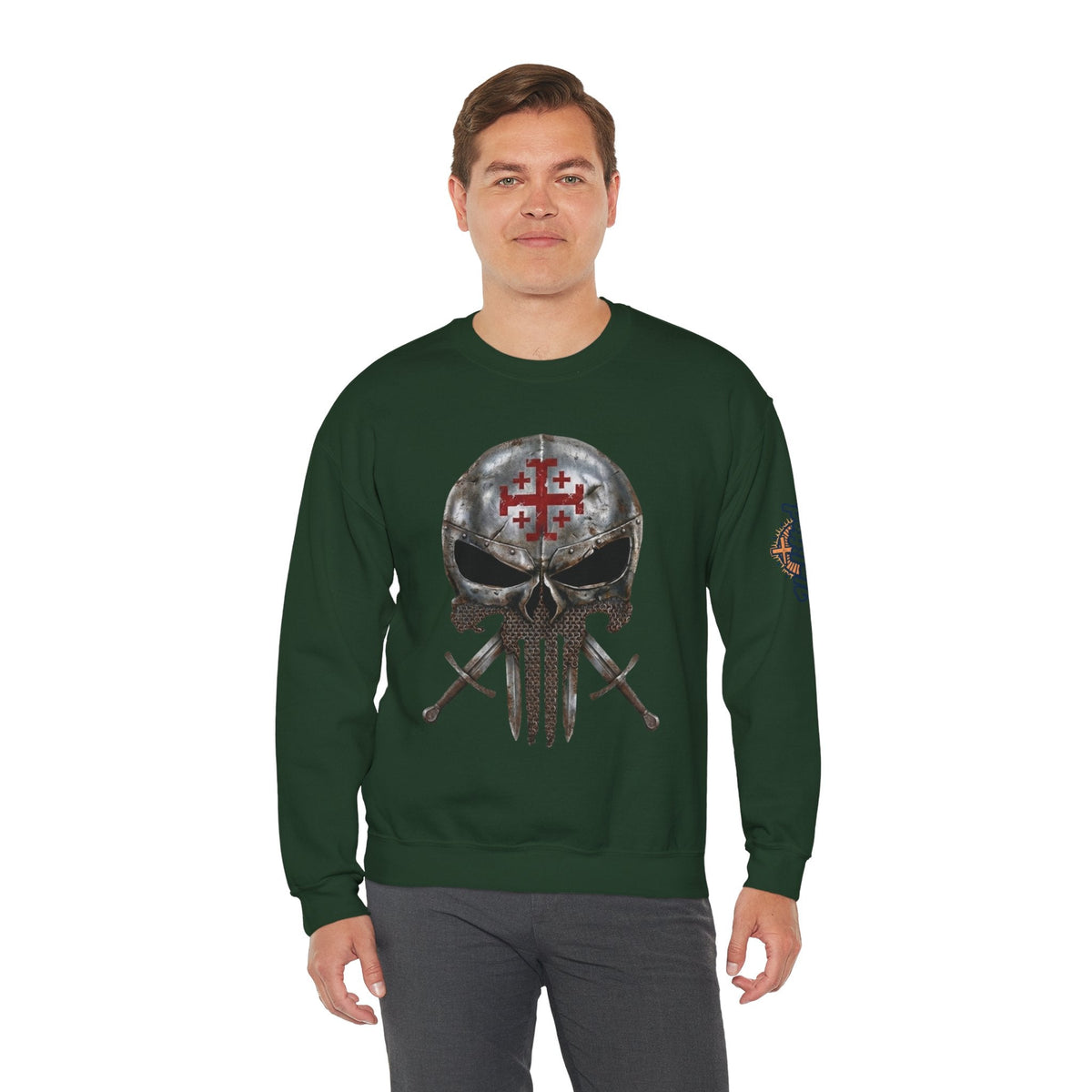 Crusader Knight Christian Skull Sweatshirt - Warrior Armor of God Sweatshirt Printify