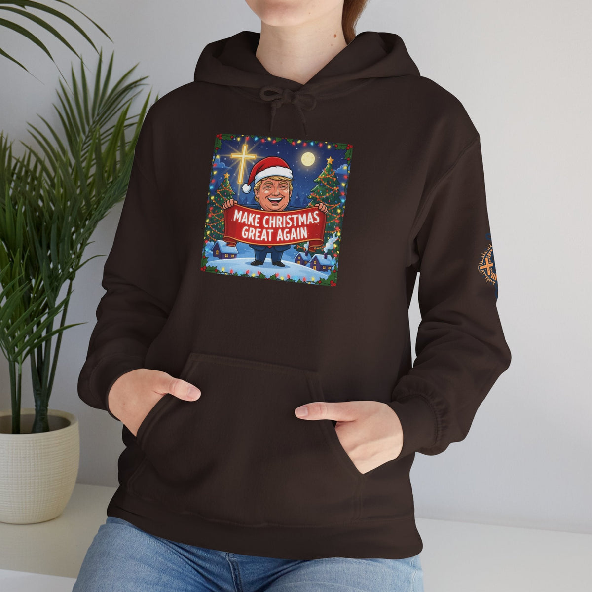 🎄 Make Christmas Great Again – Patriotic Christian Christmas Hoodie | Bold Holiday Faith Tee | Red & White Banner Design | Uplifted Gear Printify