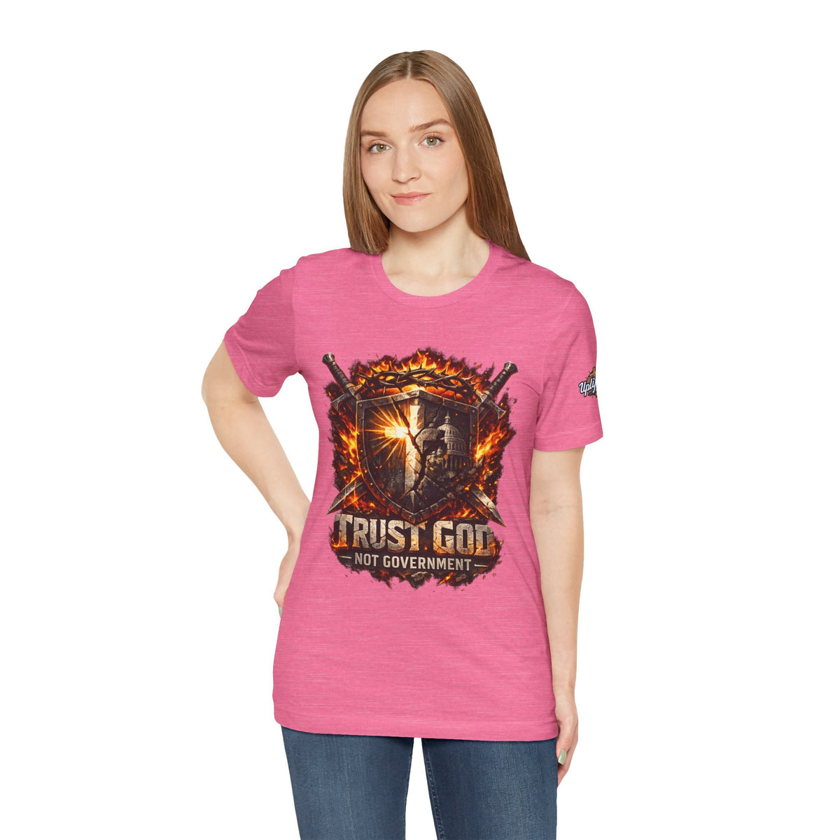 Trust God Not Government Shield Tee — Patriotic Christian Faith T-Shirt Printify