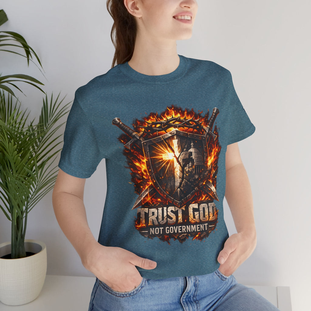Trust God Not Government Shield Tee — Patriotic Christian Faith T-Shirt Printify