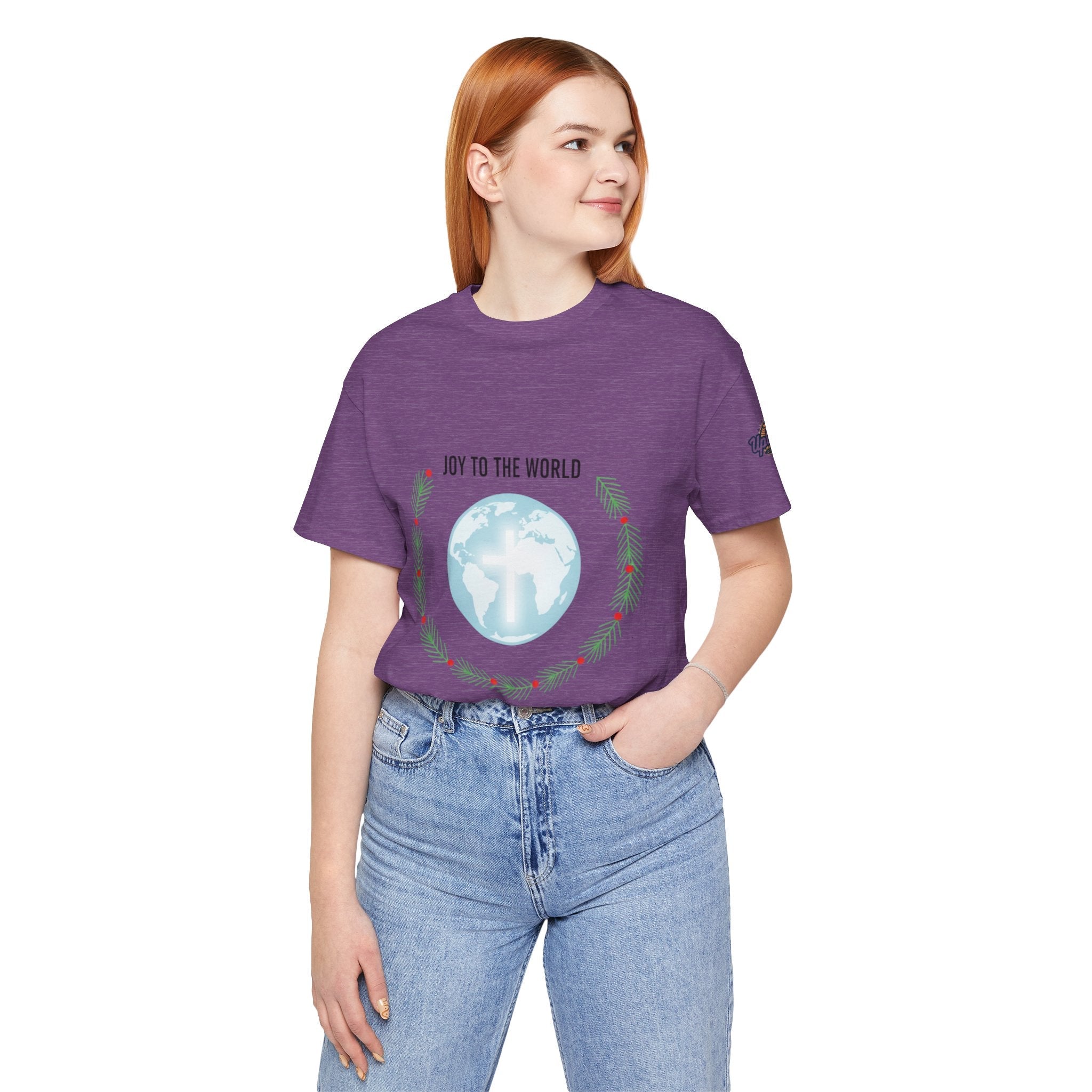Joy to the World T-shirt – Wreath Earth Nativity Christian Christmas T-shirt for Isaiah 9:6 Holiday Faith & Festive Joy Printify