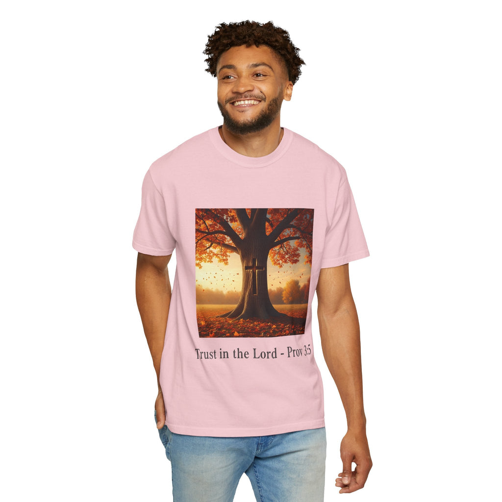 Trust in the Lord T-Shirt – Autumn Tree Christian Tee with Proverbs 3:5 Printify