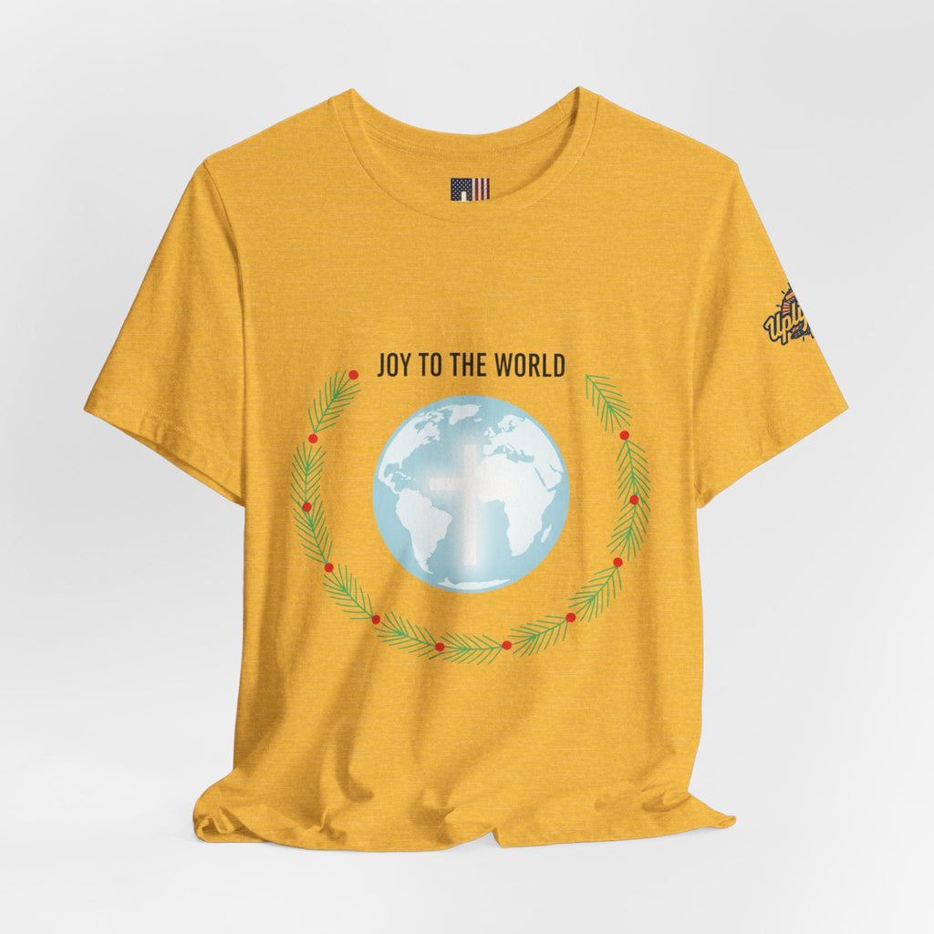 Joy to the World T-shirt – Wreath Earth Nativity Christian Christmas T-shirt for Isaiah 9:6 Holiday Faith & Festive Joy Printify