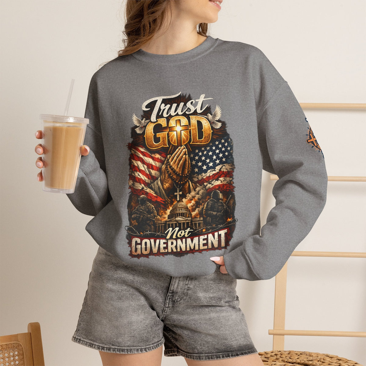 Trust God Not Government Sweatshirt — Vintage Patriotic Christian Sweatshirt Printify