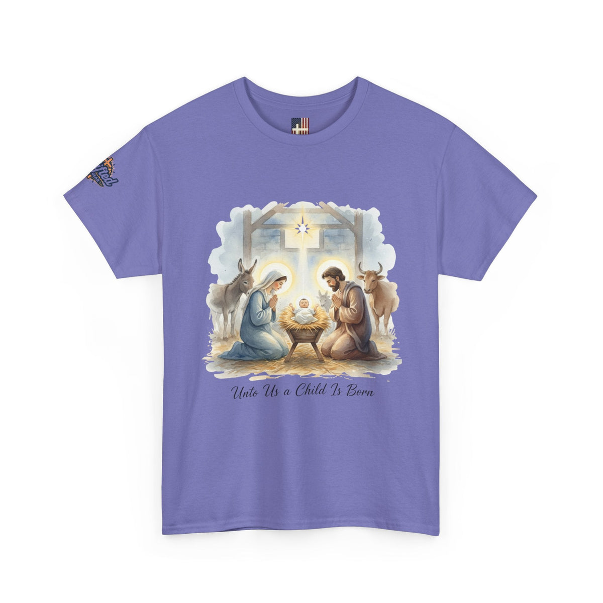 Unto Us a Child is Born T-shirt – Isaiah 9:6 Nativity Manger Scene Christian Christmas T-shirt for Holy Night Faith Printify
