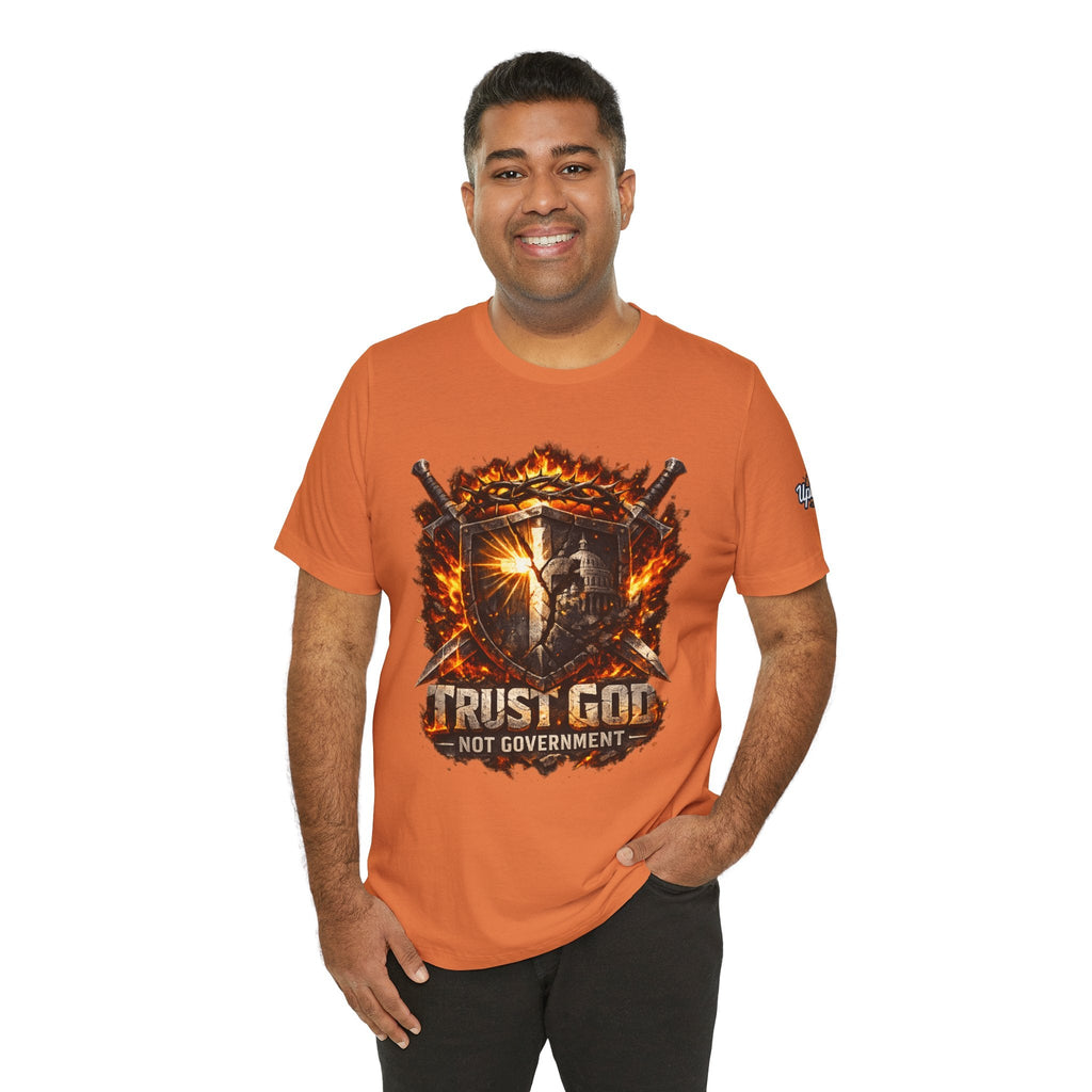 Trust God Not Government Shield Tee — Patriotic Christian Faith T-Shirt Printify