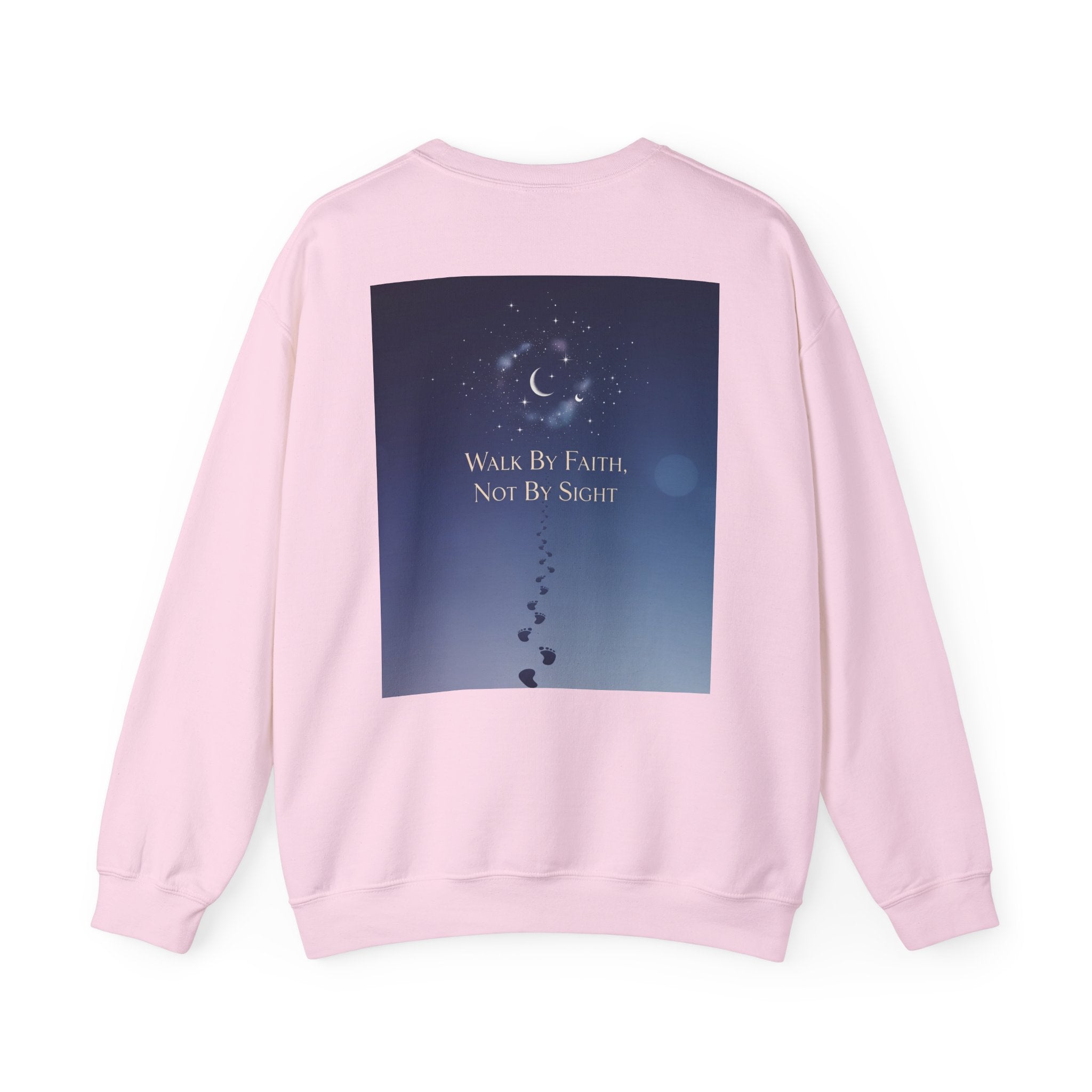 Walk by Faith, Not by Sight Sweatshirt – Moonlit Footprints Christian Sweatshirt for Cozy Nights Printify