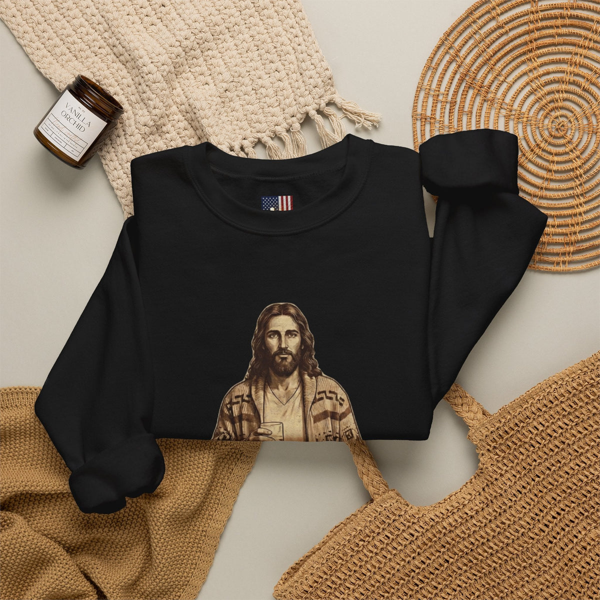 Abide Jesus Sweatshirt — Vintage 'The Dude' Religious Graphic Sweatshirt Printify