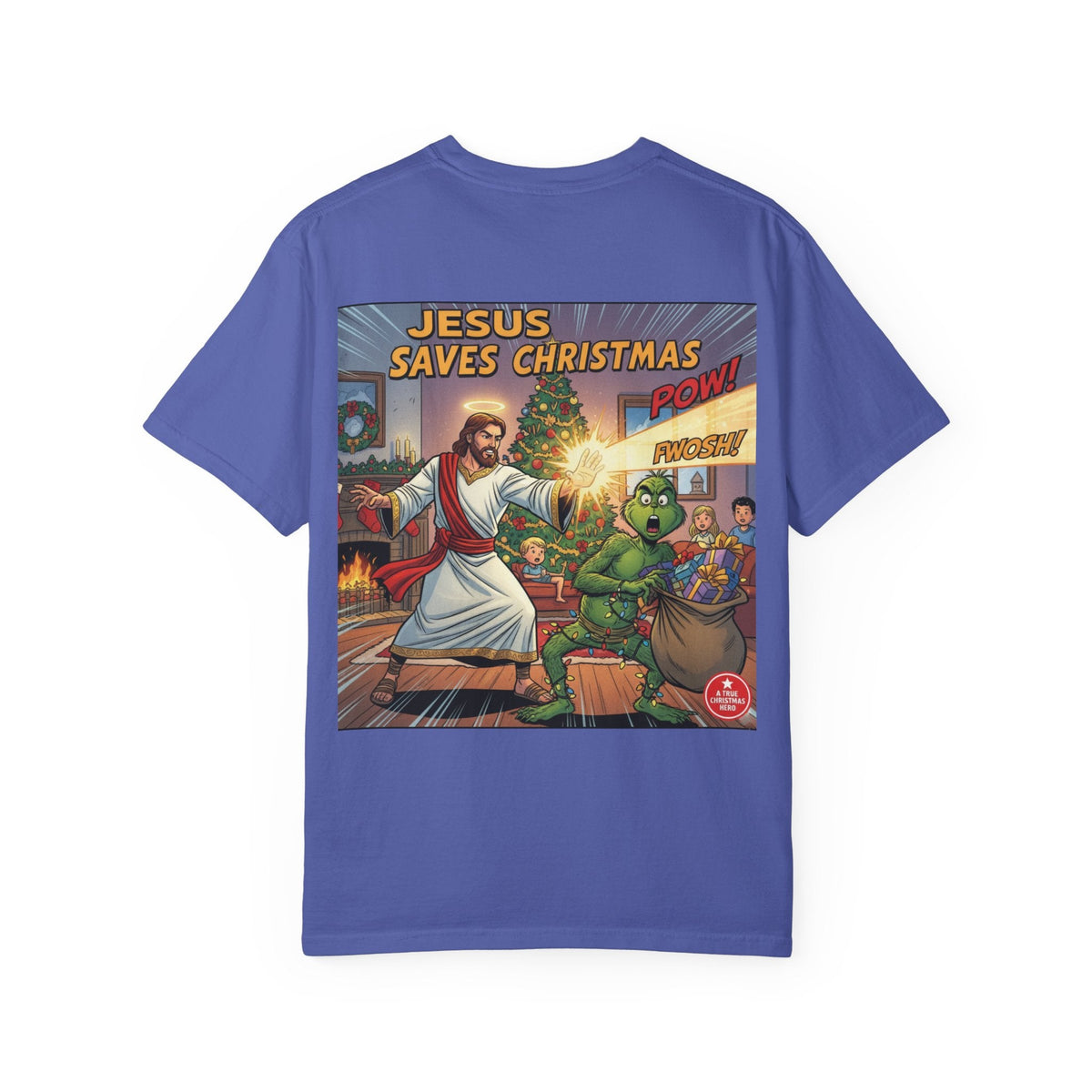 Jesus Saves Christmas T-shirt – Grinch vs Savior Light Battle Christian T-shirt for Hilarious Holiday Faith & True Joy Printify