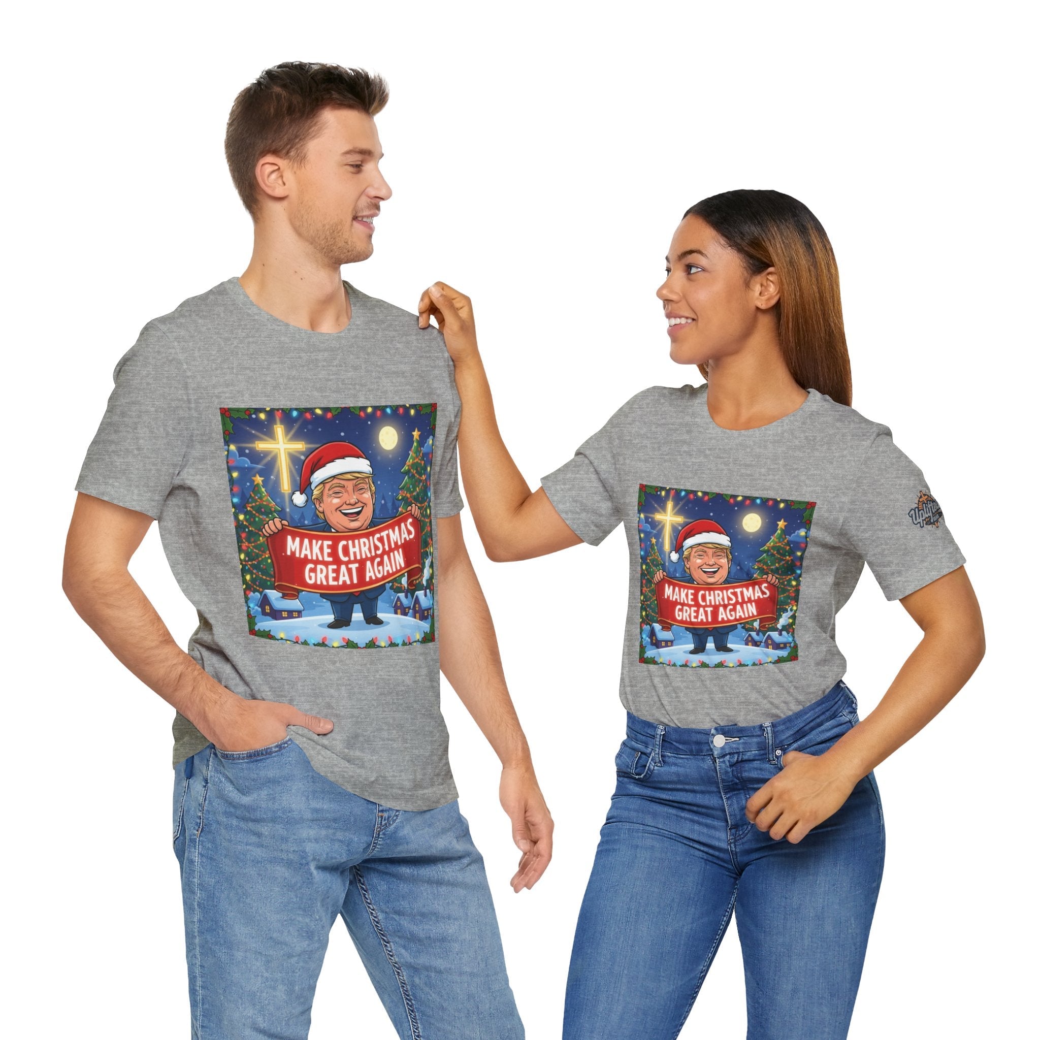 🎄 Make Christmas Great Again – Patriotic Christian Christmas T-Shirt | Bold Holiday Faith Tee | Red & White Banner Design | Uplifted Gear Printify