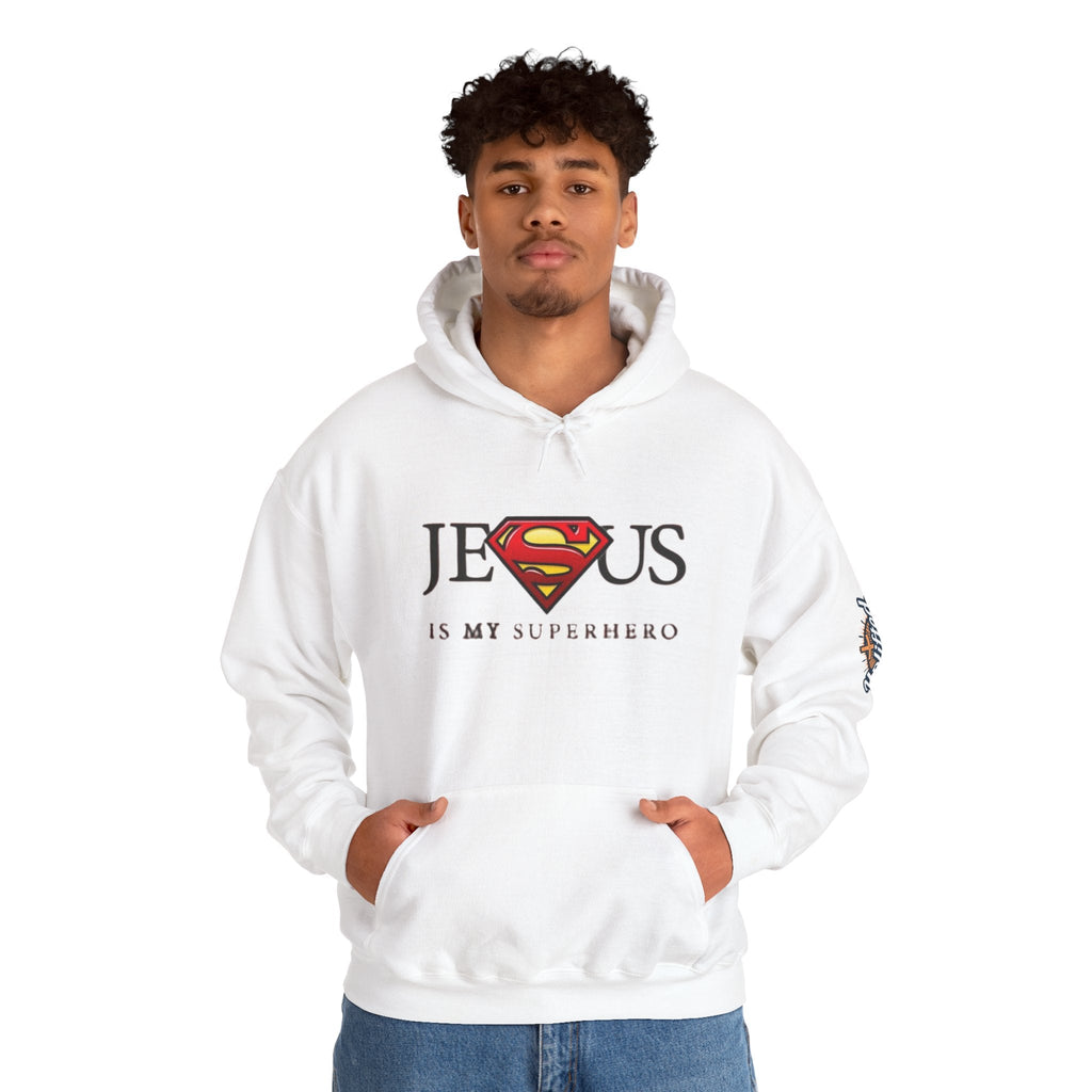 Jesus Is My Superhero Hoodie — Christian Faith Graphic Pullover Printify