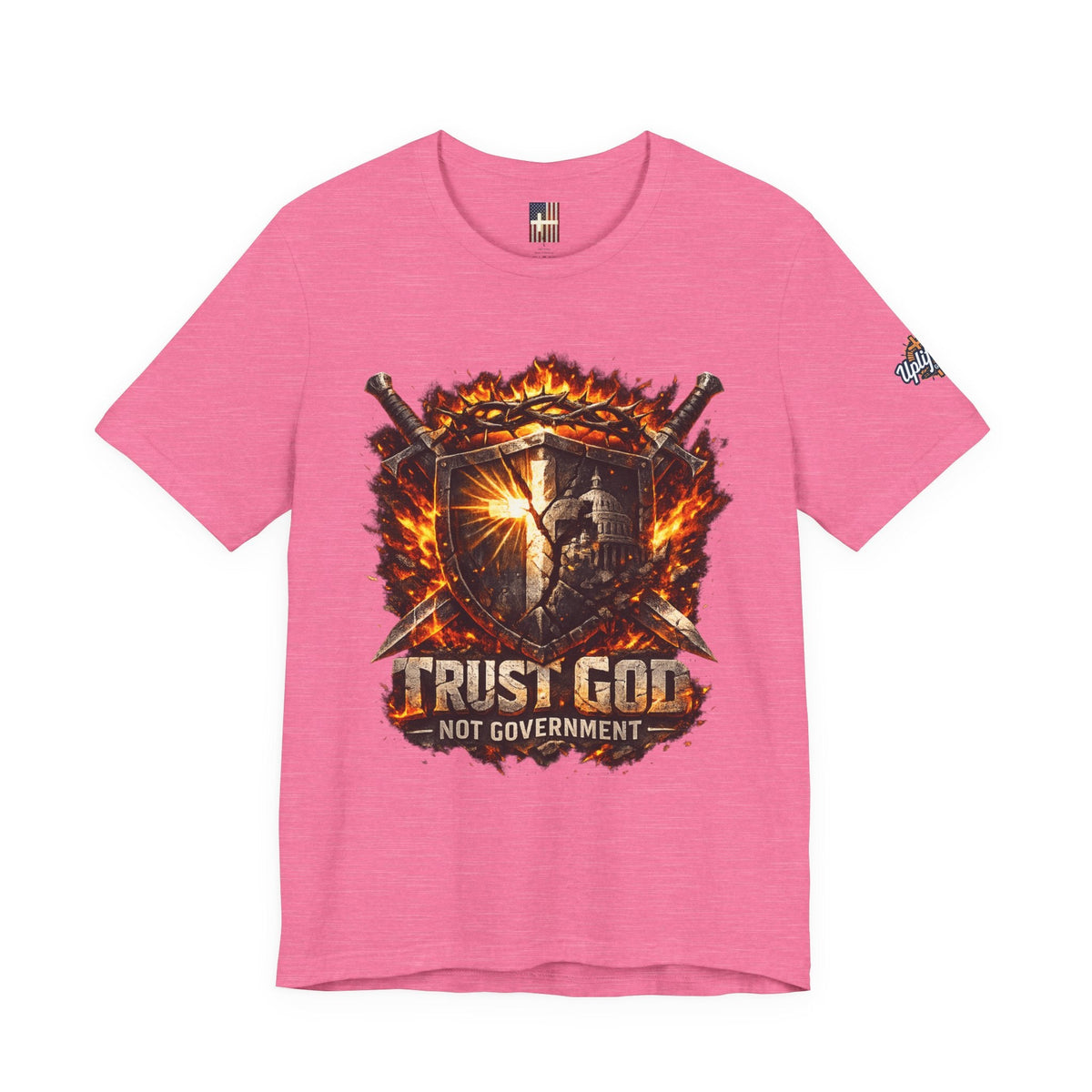 Trust God Not Government Shield Tee — Patriotic Christian Faith T-Shirt Printify