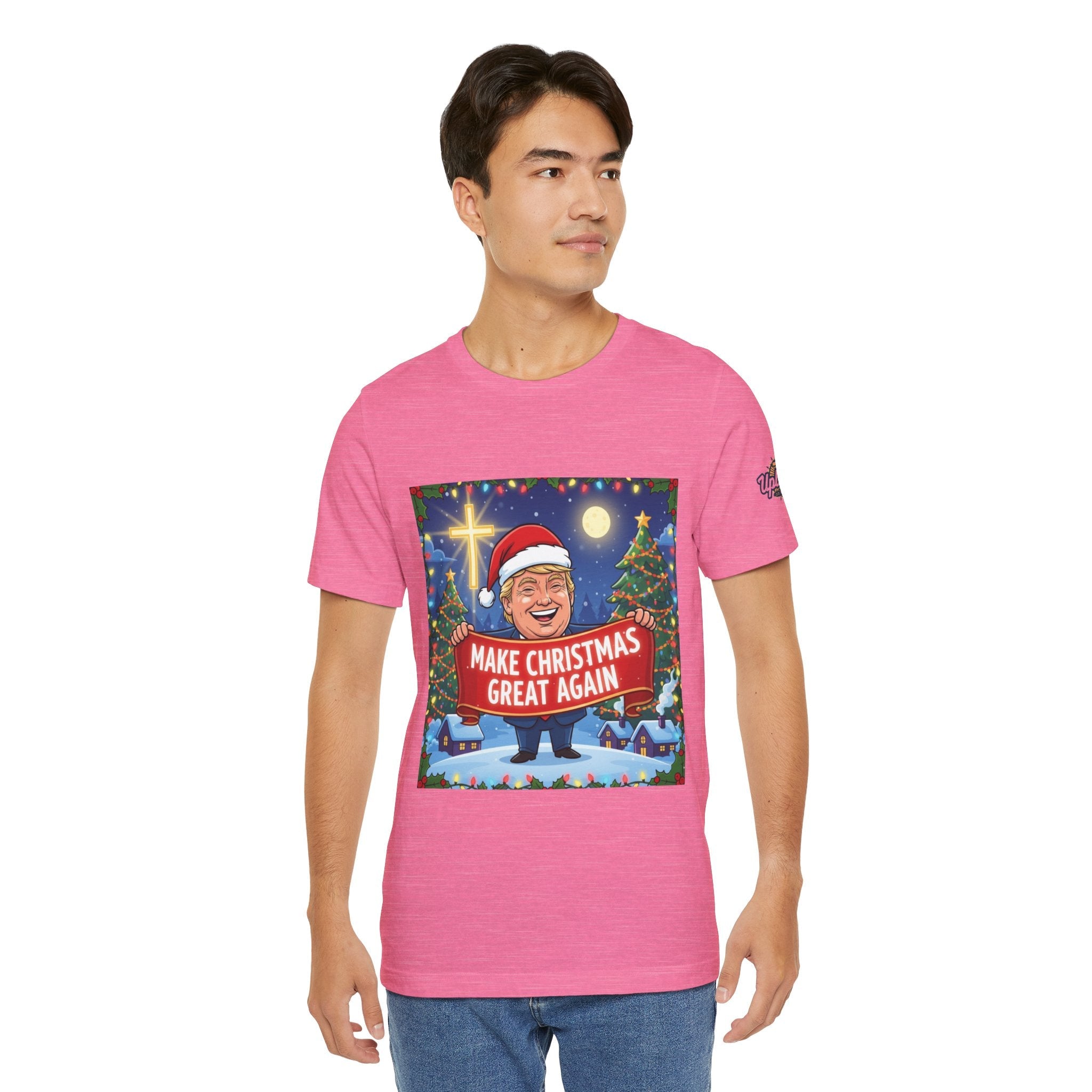 🎄 Make Christmas Great Again – Patriotic Christian Christmas T-Shirt | Bold Holiday Faith Tee | Red & White Banner Design | Uplifted Gear Printify