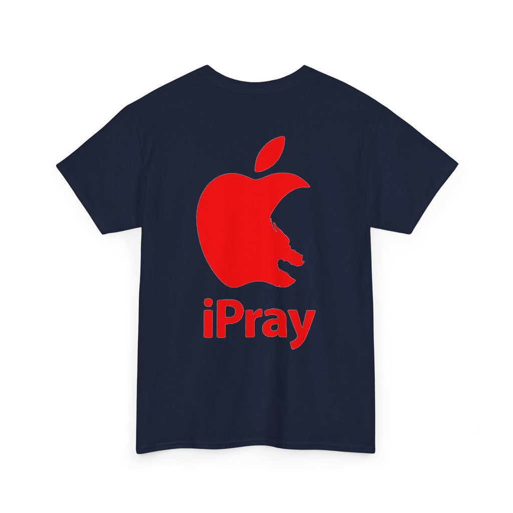 iPray Apple Logo Tee — Funny Christian T-Shirt (Minimal Red Apple Graphic) Printify