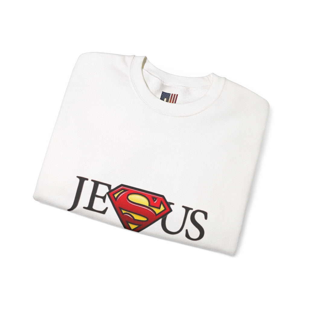 Jesus Is My Superhero Crewneck Sweatshirt Printify