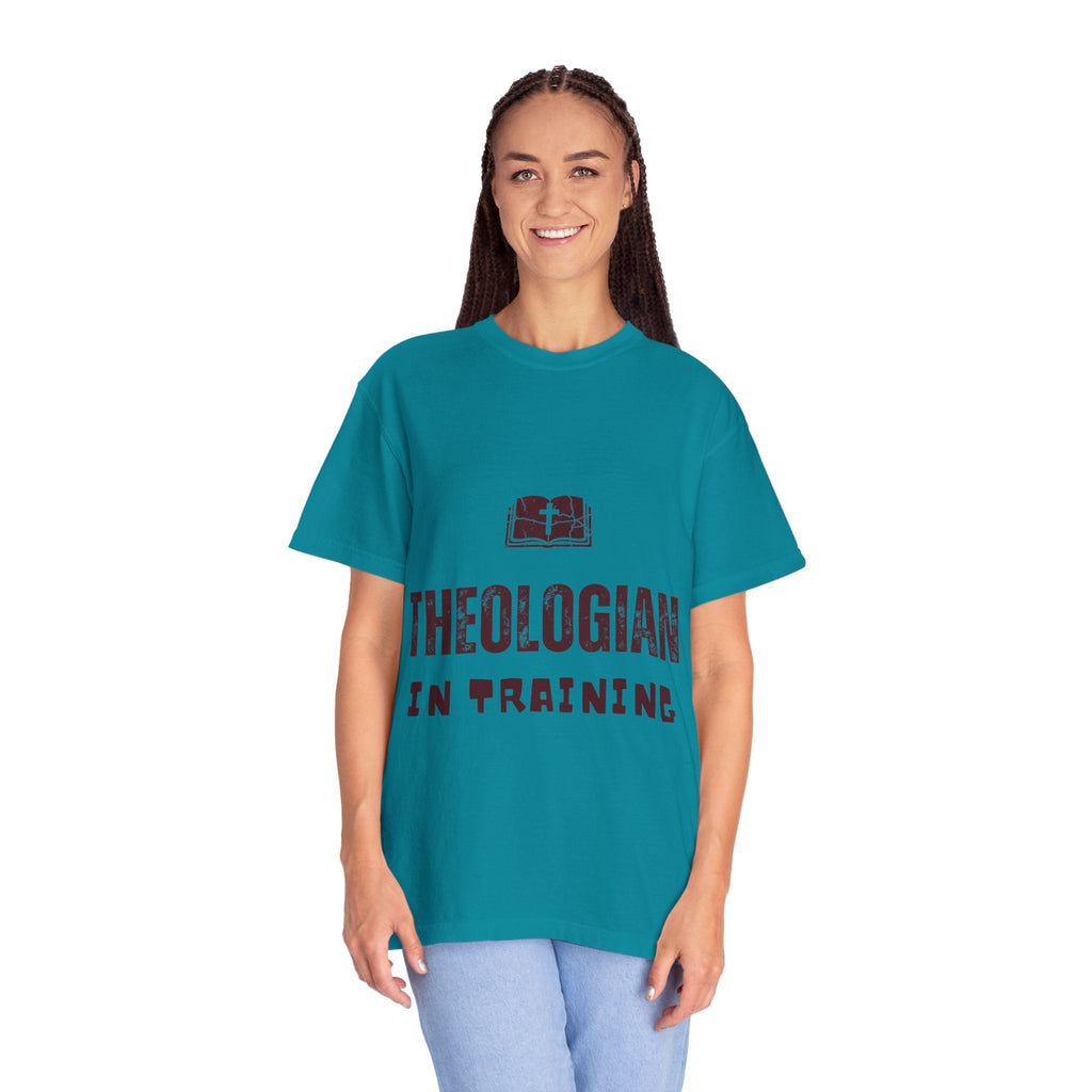Theologian in Training T-Shirt – Open Bible & Cross Christian Tee for Faithful Learners Printify