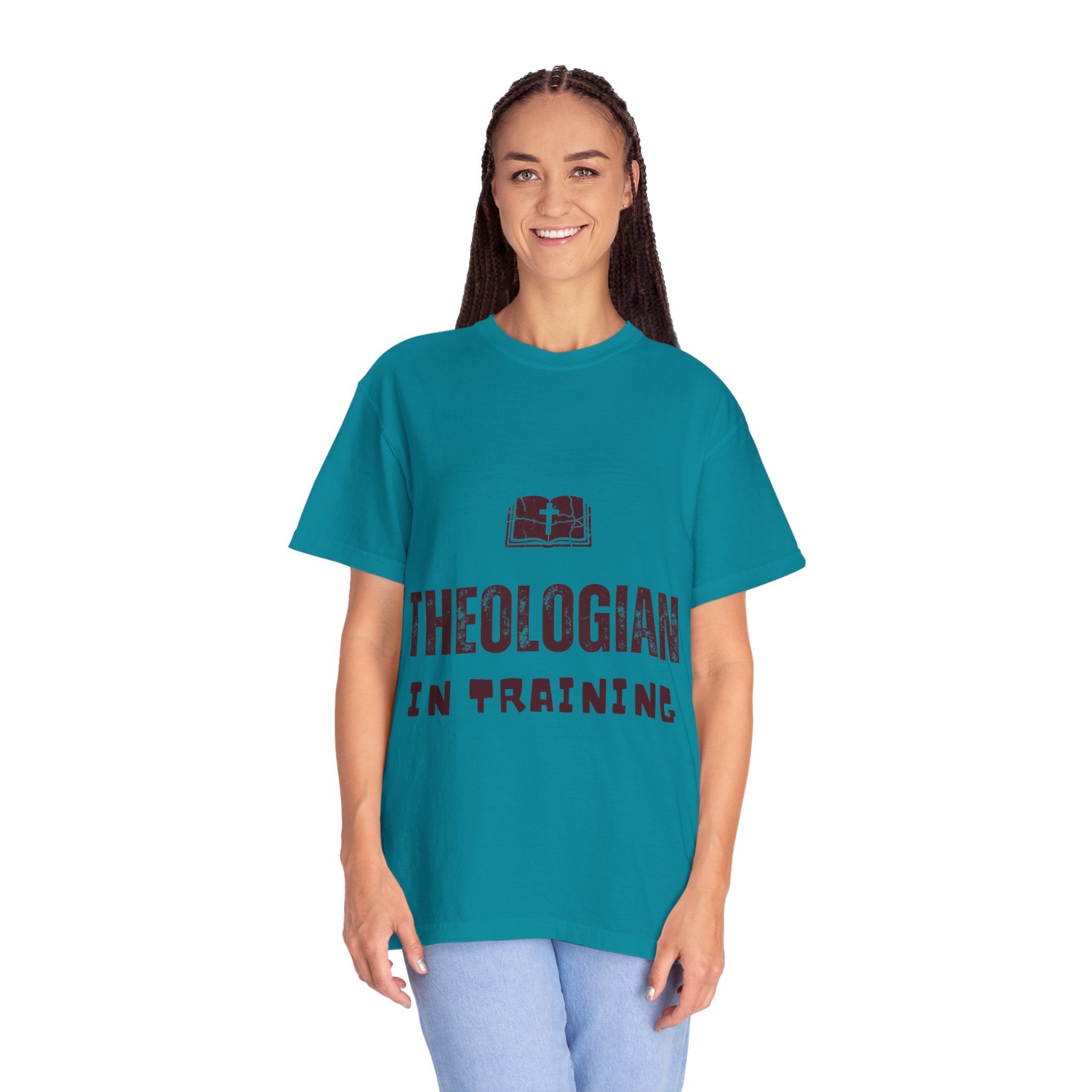 Theologian in Training T-Shirt – Open Bible & Cross Christian Tee for Faithful Learners Printify