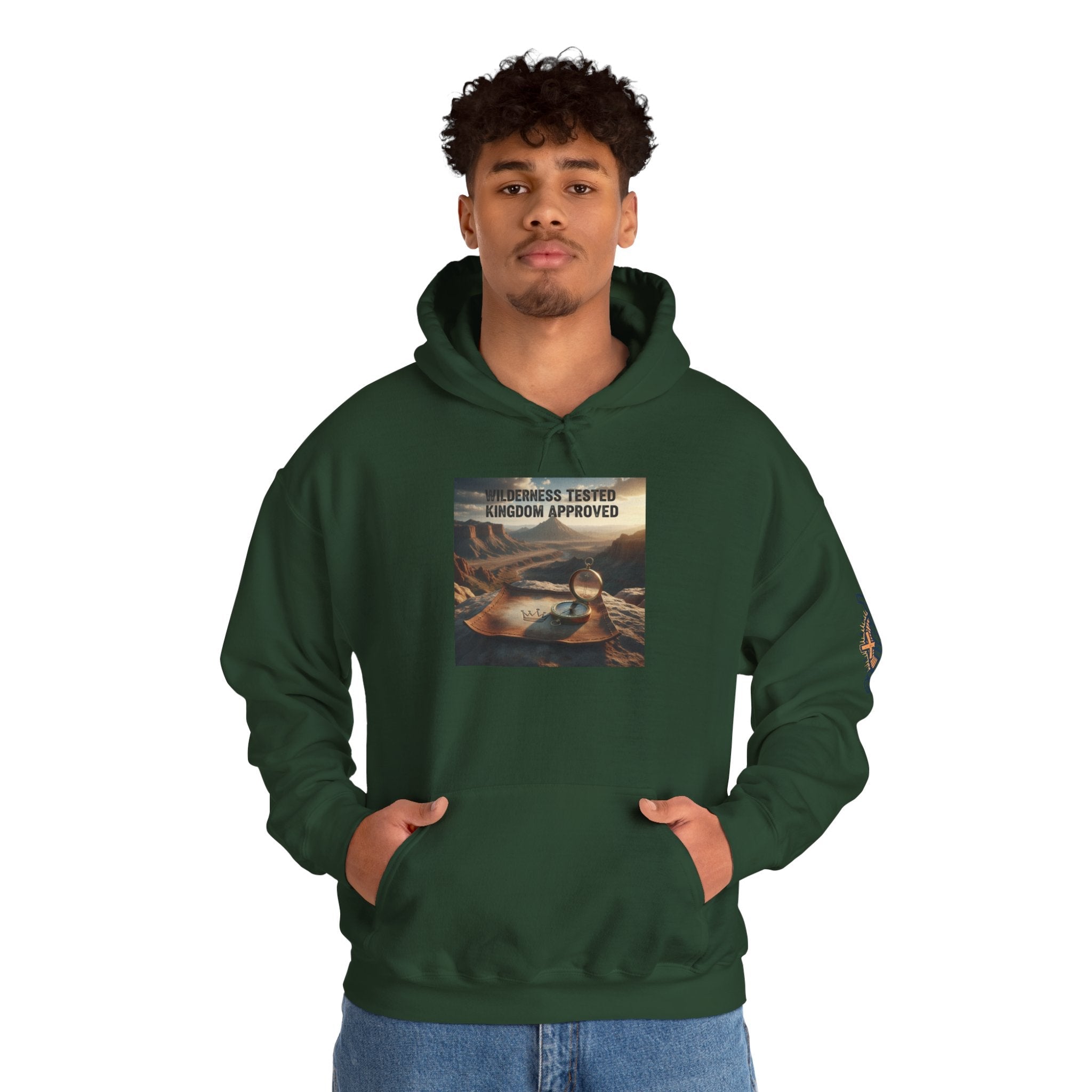 Wilderness Tested Kingdom Approved Hoodie – Mountain Desert Compass Crown Christian Sweatshirt for Biblical Adventure Faith Printify