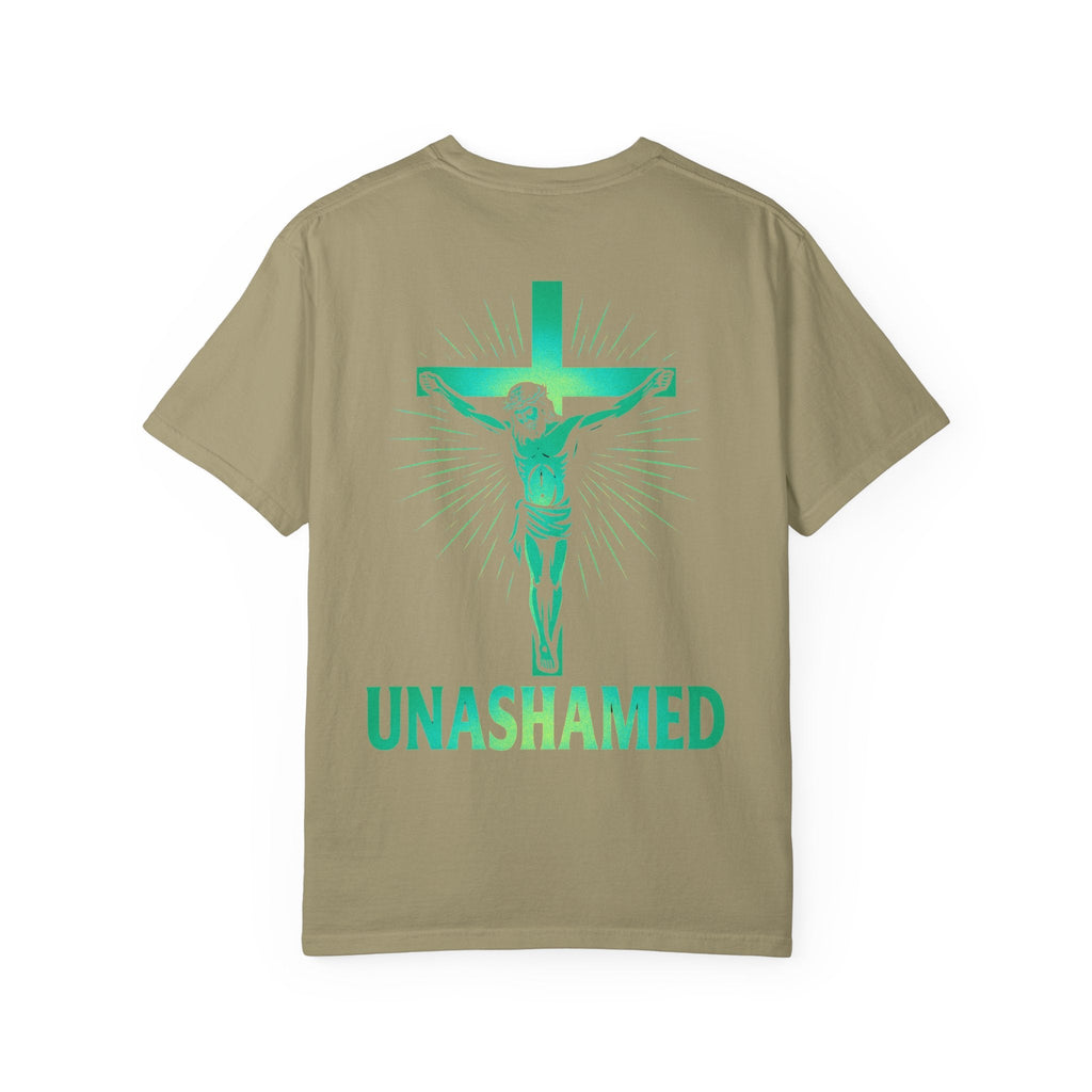 Unashamed T-shirt – Romans 1:16 Crucifixion Christian t-shirt for Bold Unwavering Faith Printify