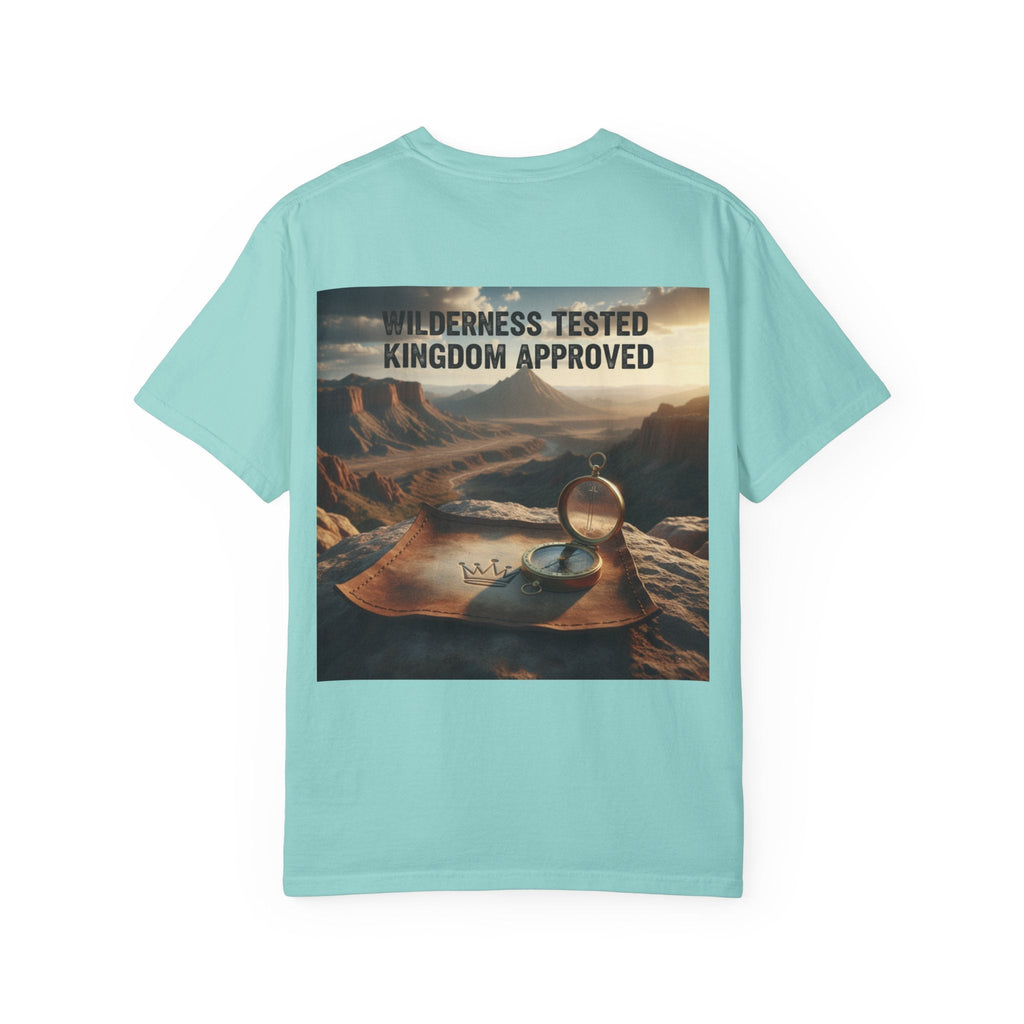 Wilderness Tested Kingdom Approved T-shirt – Mountain Desert Compass Crown Christian T-shirt for Biblical Adventure Faith Printify
