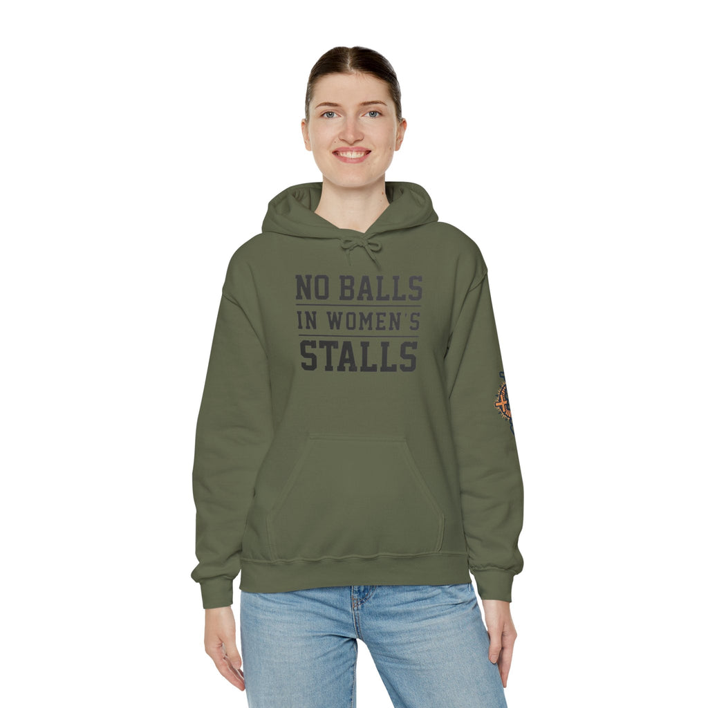 "No Balls in Women's Stalls" Statement Hoodie — Protest Sweatshirt Printify